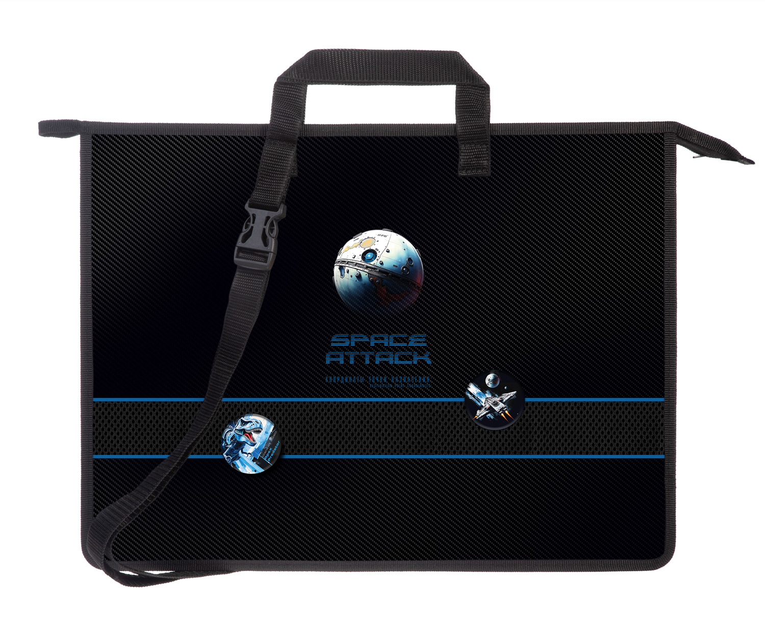 Папка для рисования А3ф ткань/пластик 1 отделение с ручками и регулир.плеч.ремнем 345х460х100мм на молнии -Dino Space-  в индив.упак.