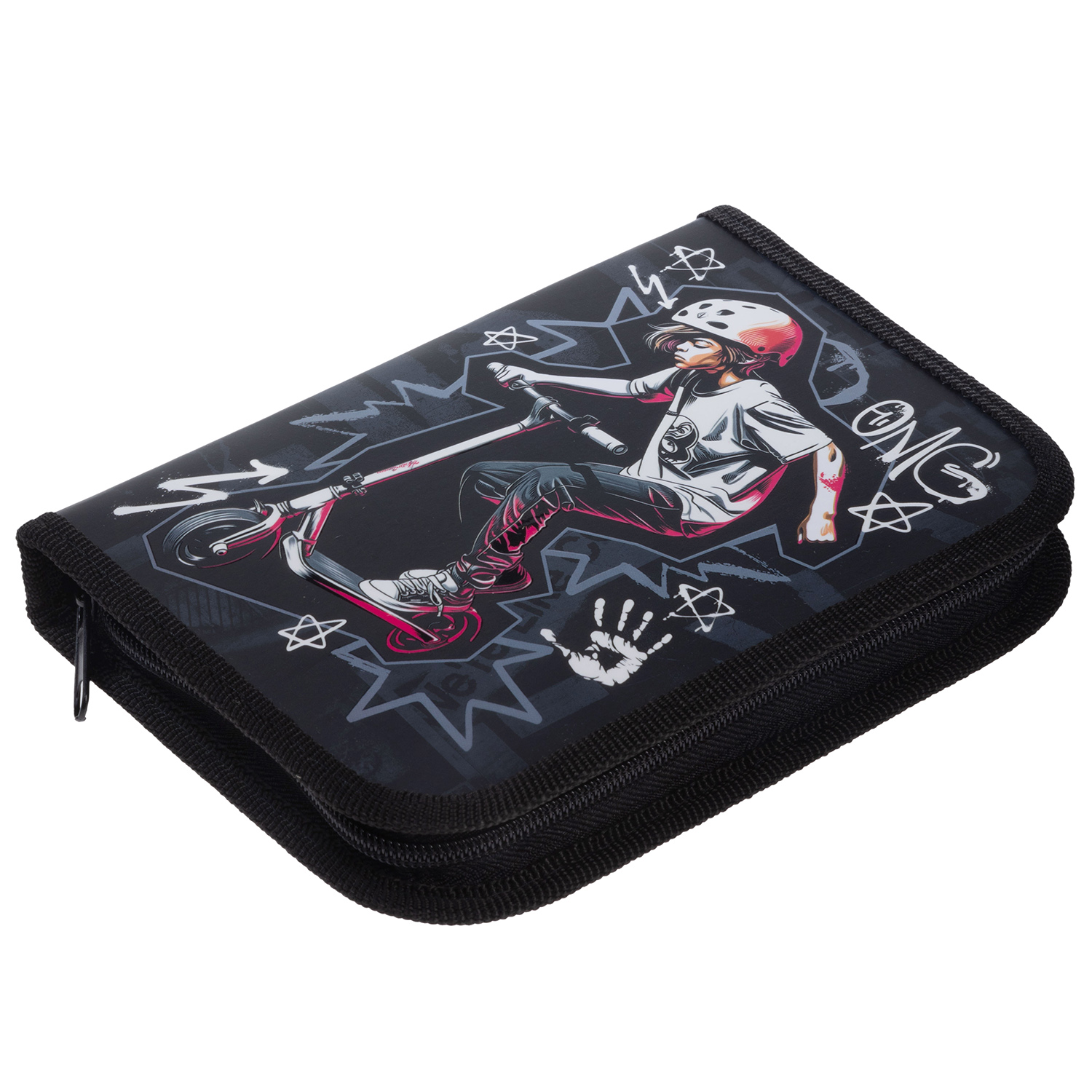 Пенал 190х130мм 1 отделение на молнии с откидной планкой мат.ламин. 3D лак -В скейтпарке- с табл.умножения  в индив.упак.