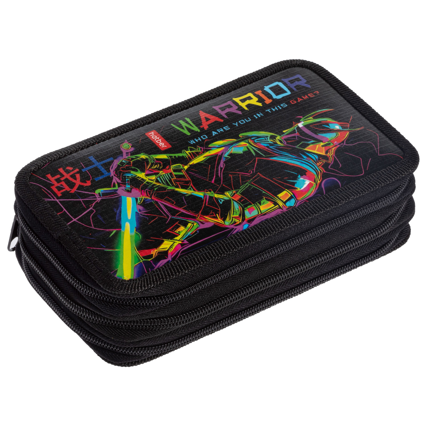 Пенал 190х110мм 3 отделения на молнии глянц. ламин.-Color Warrior- с табл.умножения  в индив.упак.