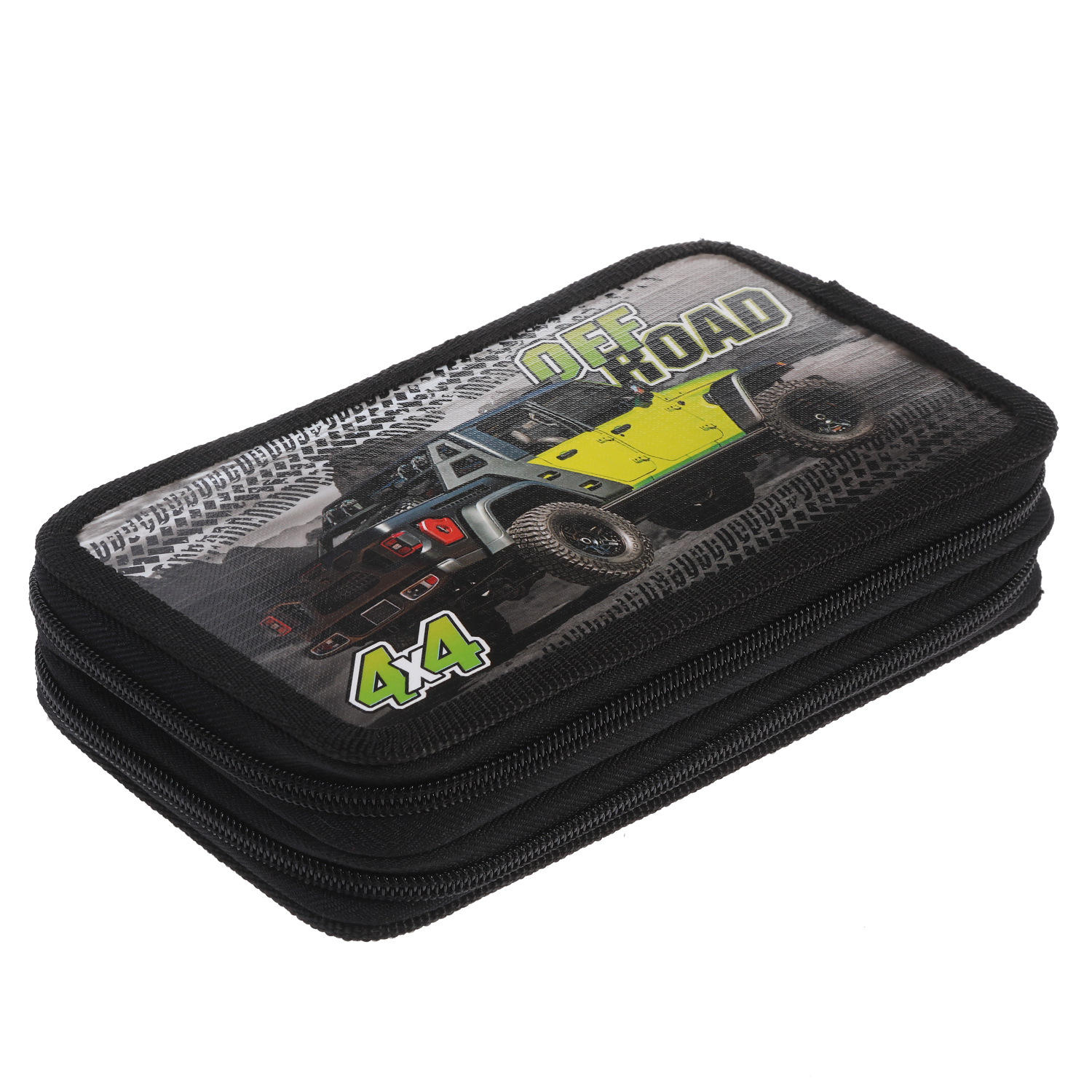 Пенал 190х110мм 2 отделения на молнии глянц.ламин.тиснение -Off road- с табл.умножения в индив.упак. 