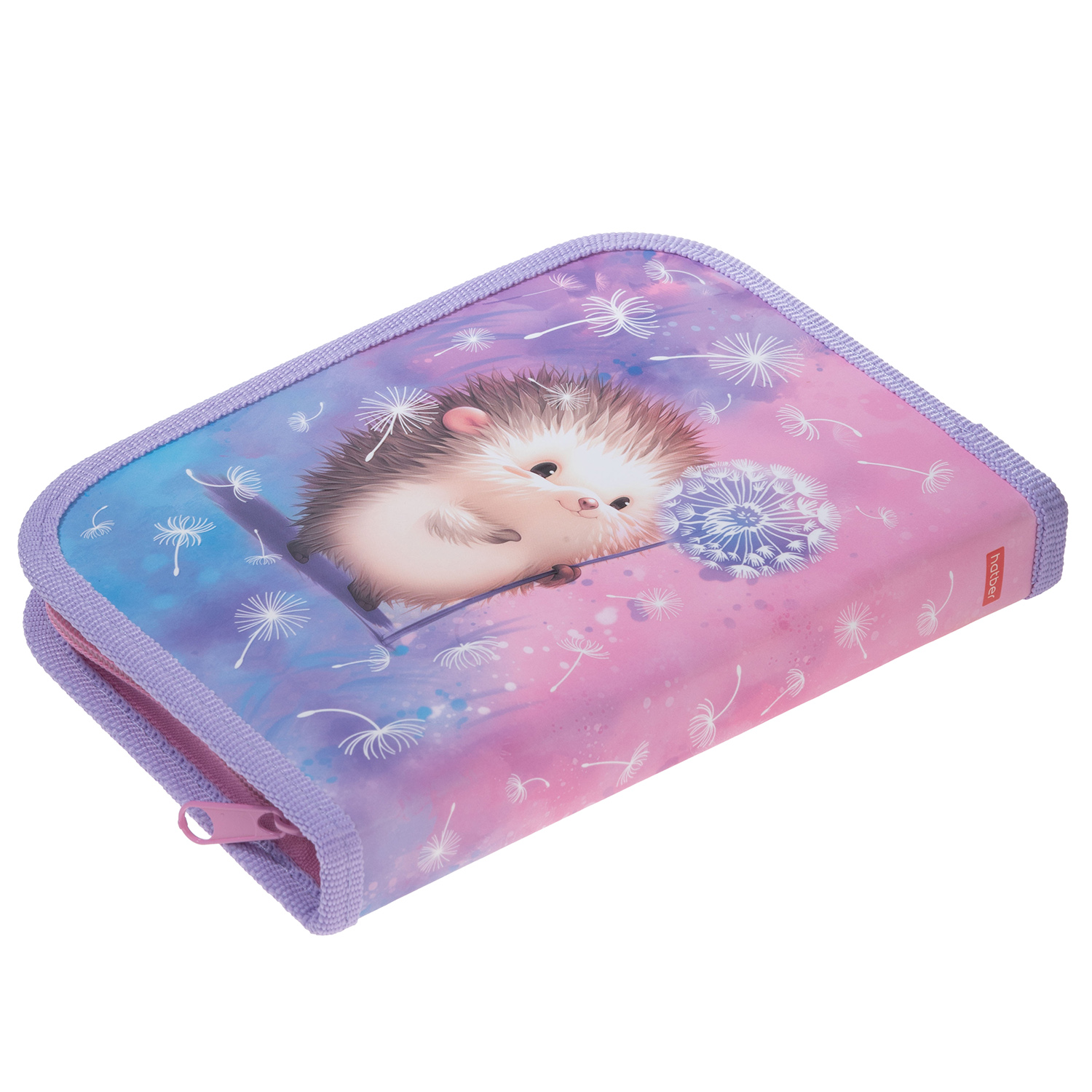 Пенал 190х130мм 1 отделение на молнии мат.ламин. 3D лак -Ежик в одуванчиках- с табл.умножения  в индив.упак.