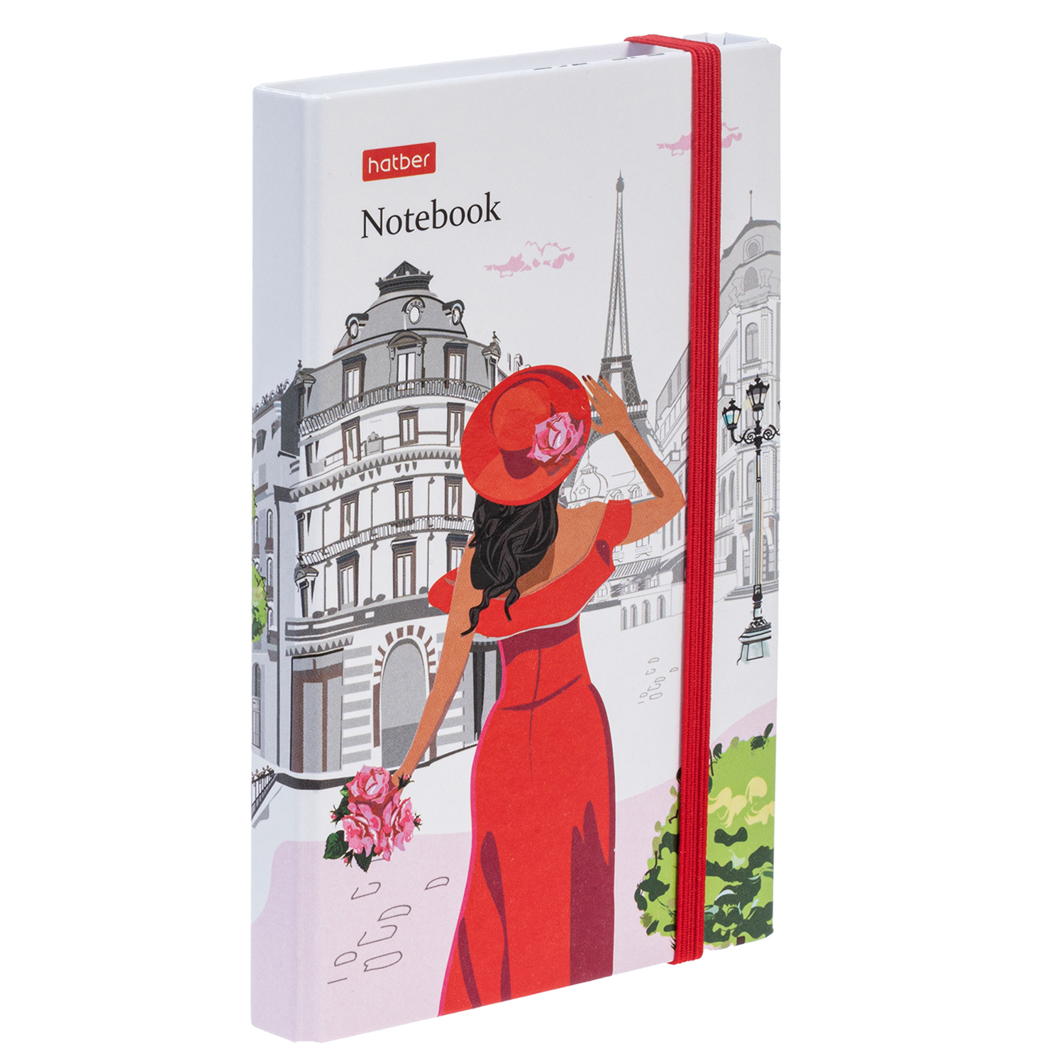 Записная книжка 80-50л А6ф 60-65г/кв.м с твердой обложкой с клапаном  на гребне на резинке глянц. ламин. -Увидеть Париж!- в индив.упак.