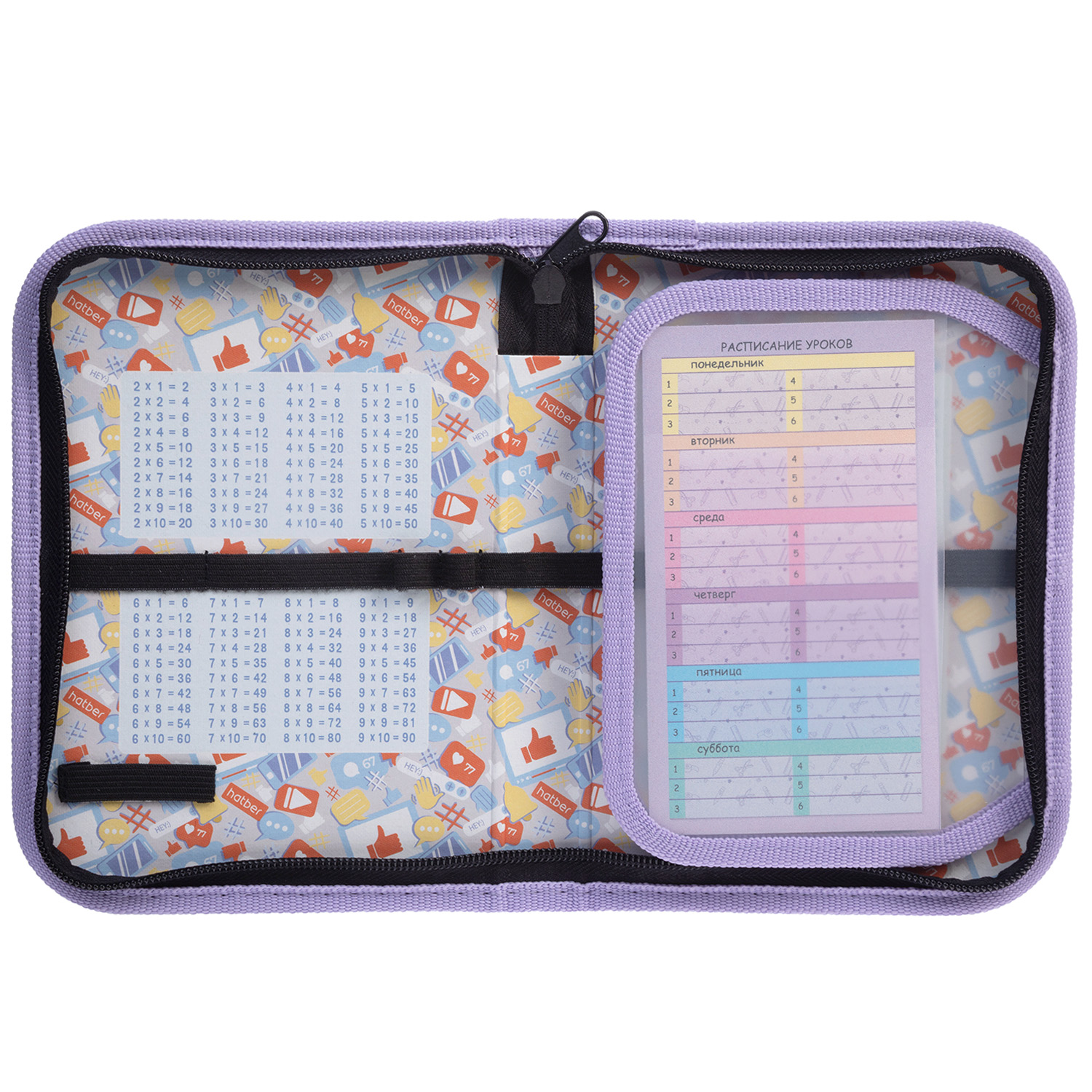 Пенал 190х130мм 1 отделение на молнии с откидной планкой мат.ламин. 3D фольга-Звездный котик- с табл.умножения  в индив.упак.