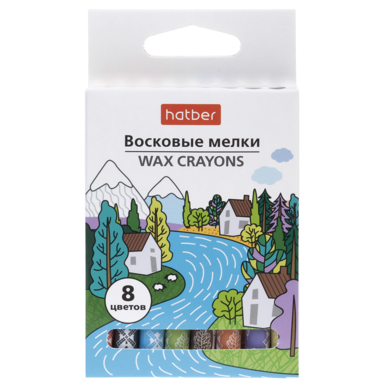 Мелки восковые 8 цв. -Арт Тайм- круглый корпус диаметр 9мм в карт. короб. с европодвесом