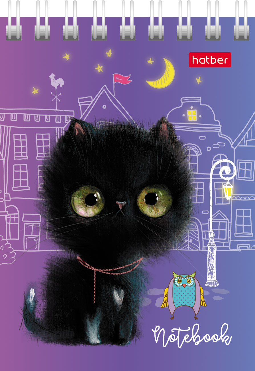 Блокнот 40л А7ф клетка 65г/кв.м Обл. мел.картон на гребне серия  -Кошарики- 