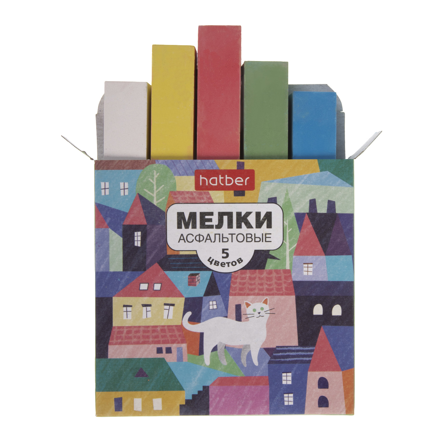 Мелки асфальтовые -Городок- 5 цв. в картонной коробке