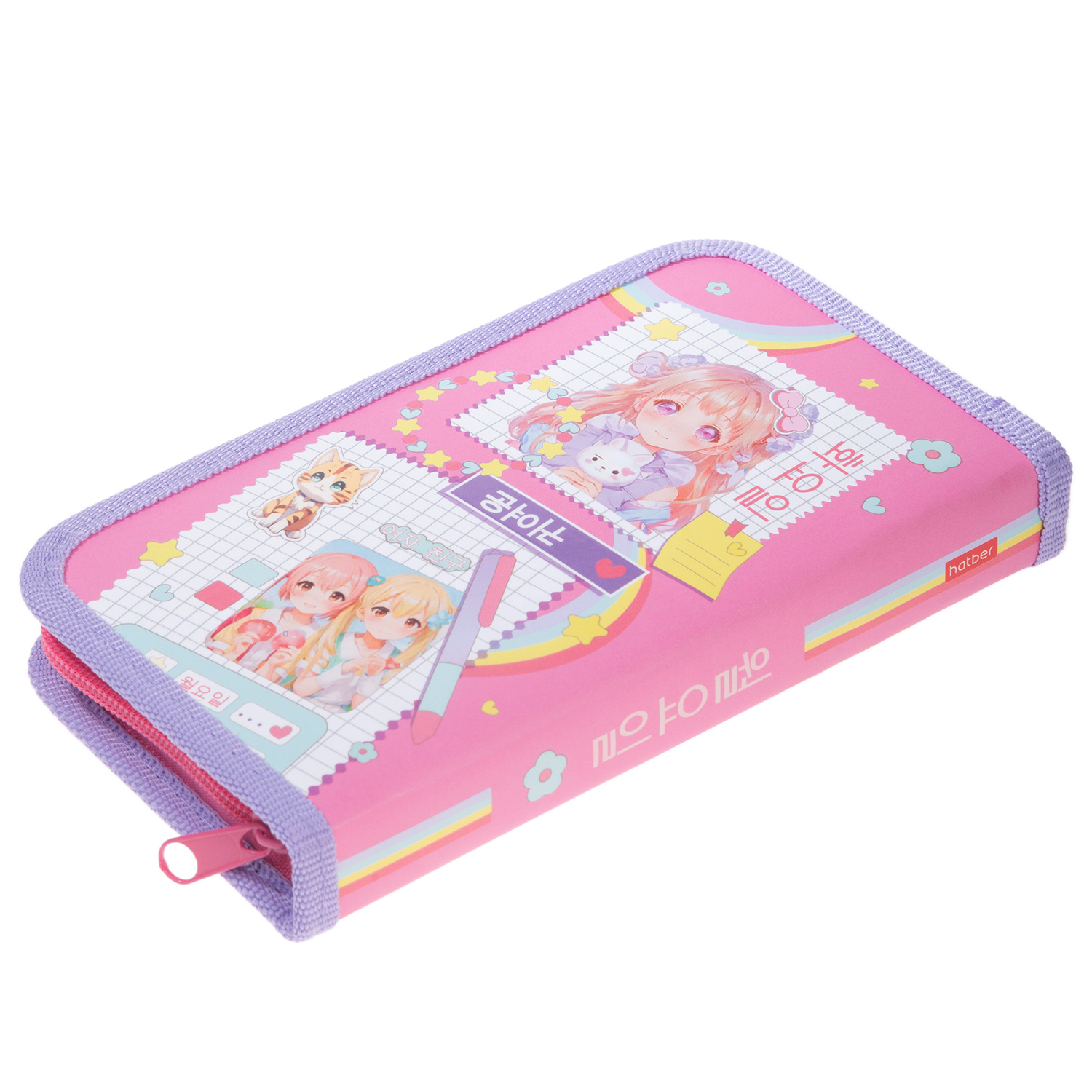 Пенал 190х115мм 1 отделение на молнии мат.ламин. 3D лак-Милашки_аниме- с табл.умножения  в индив.упак.