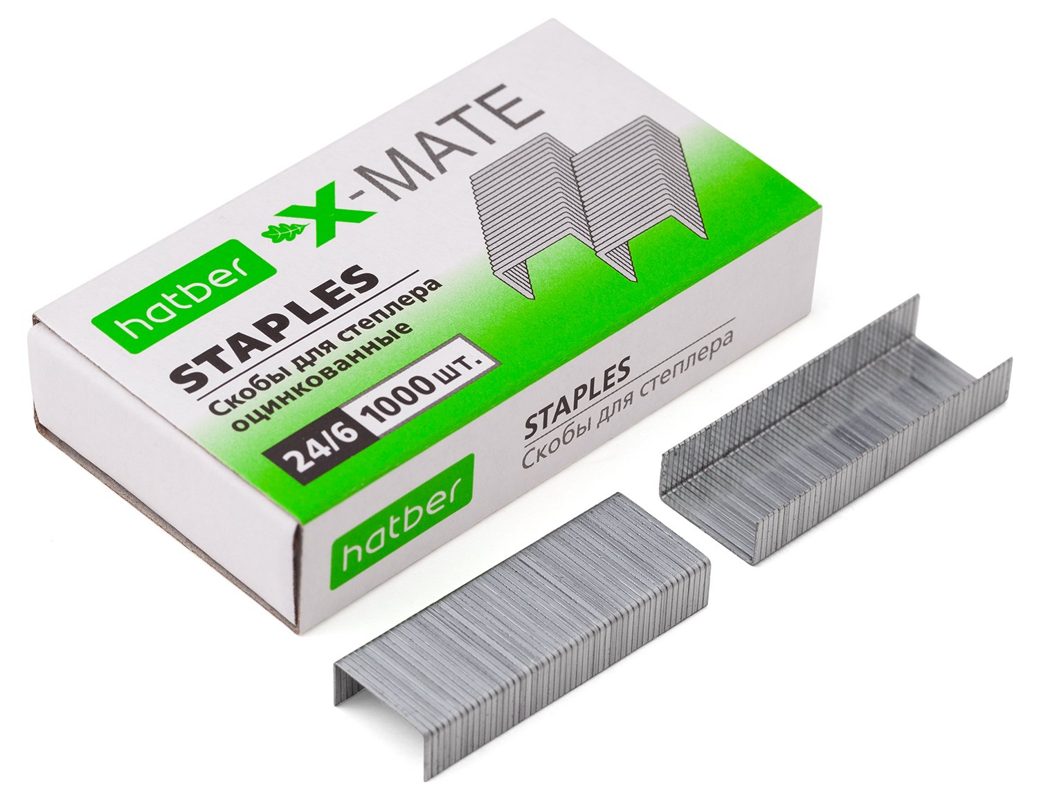 Скобы для степлера Hatber X-Mate №24/6 1000 скоб 6мм  оцинкованные в картонном боксе