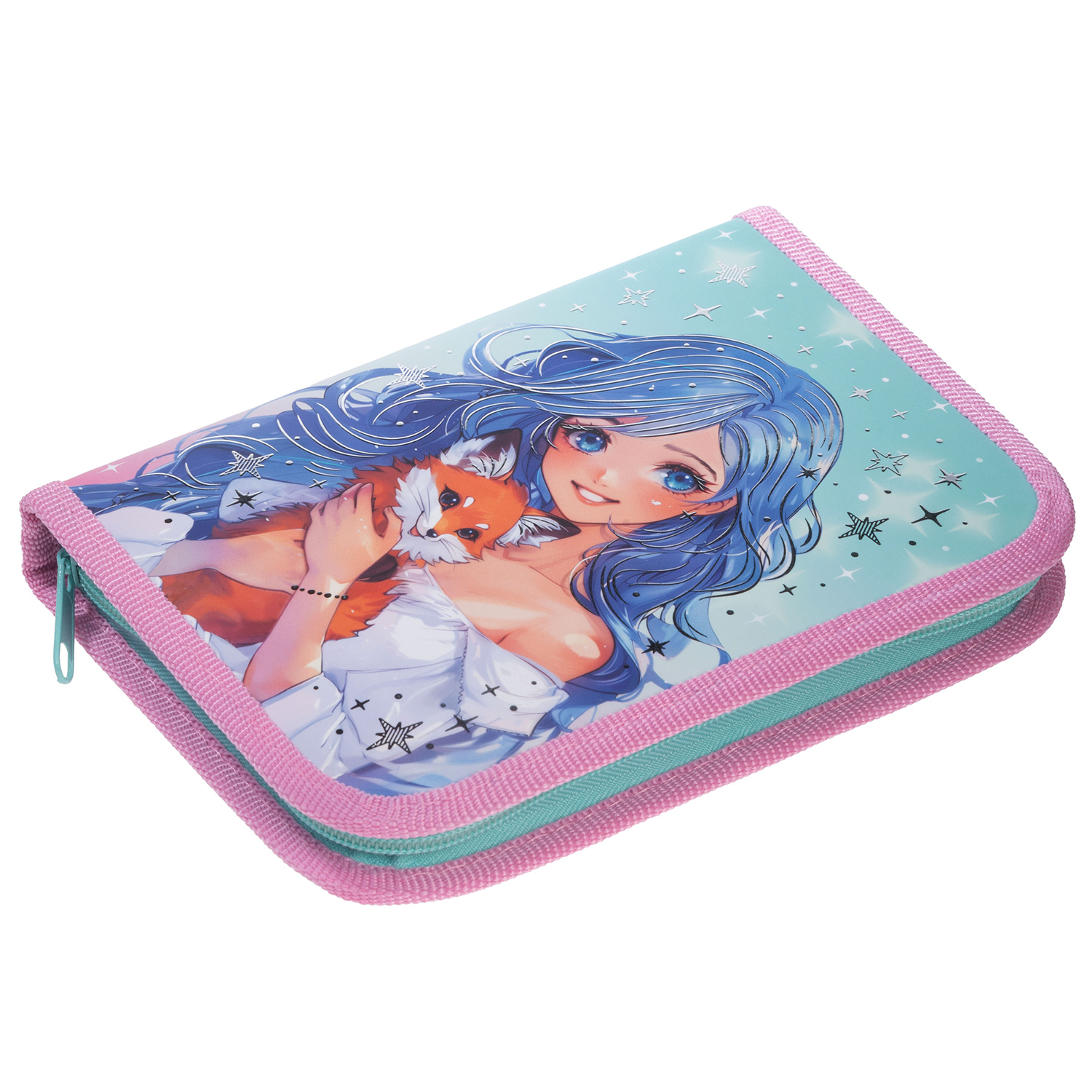 Пенал 190х130мм 1 отделение на молнии мат.ламин. 3D фольга-Милый друг- с табл.умножения  в индив.упак.