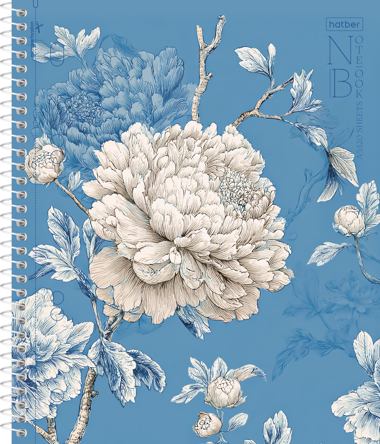 Тетрадь 120л А5ф на спирали 3 цв. разделителя Многоуров.перфорация ламинац.SOFT-TOUCH -Королевские пионы-  в индив.упак.