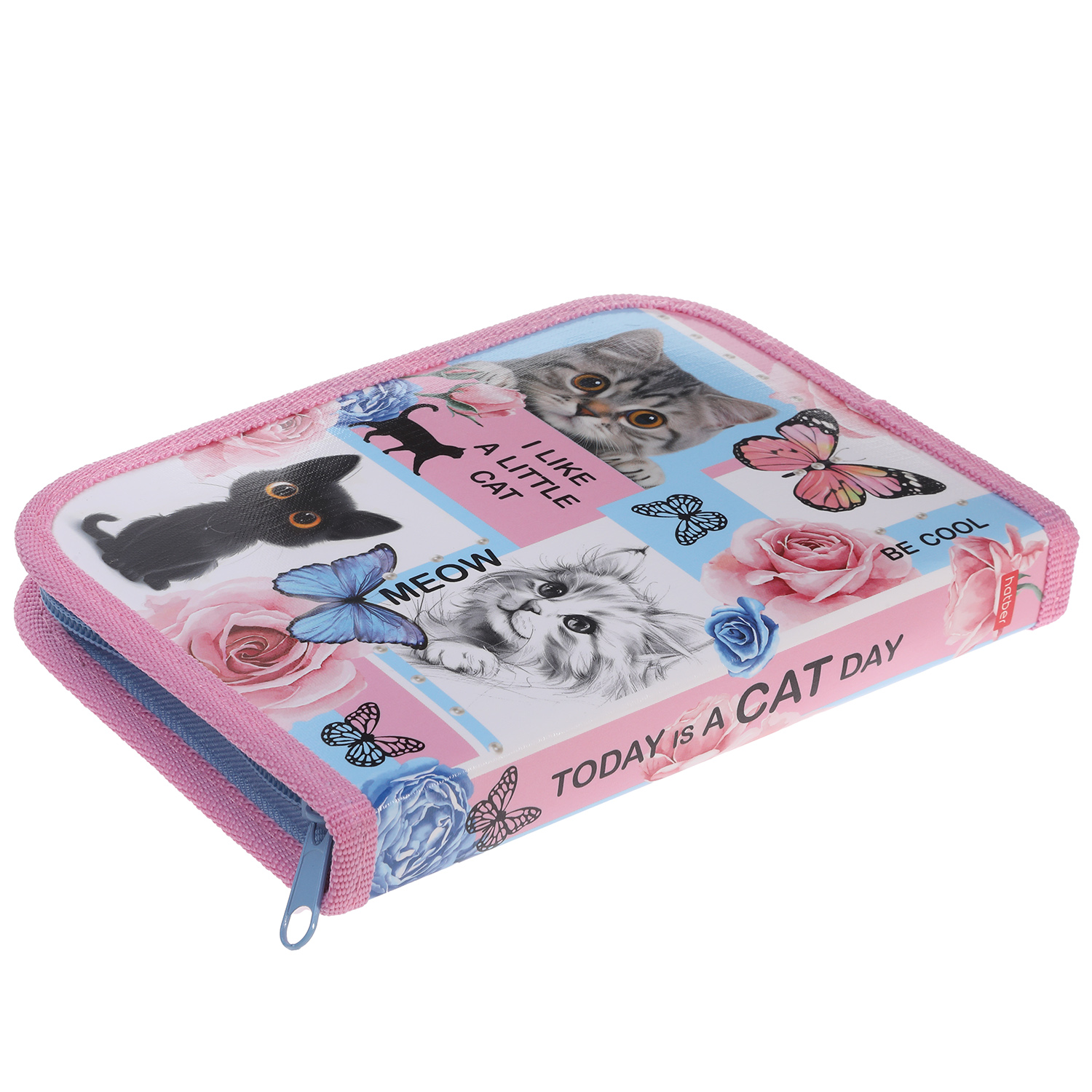 Пенал 190х130мм 1 отделение на молнии глянц.ламин.тиснение -Cat day- с табл.умножения в индив.упак. 