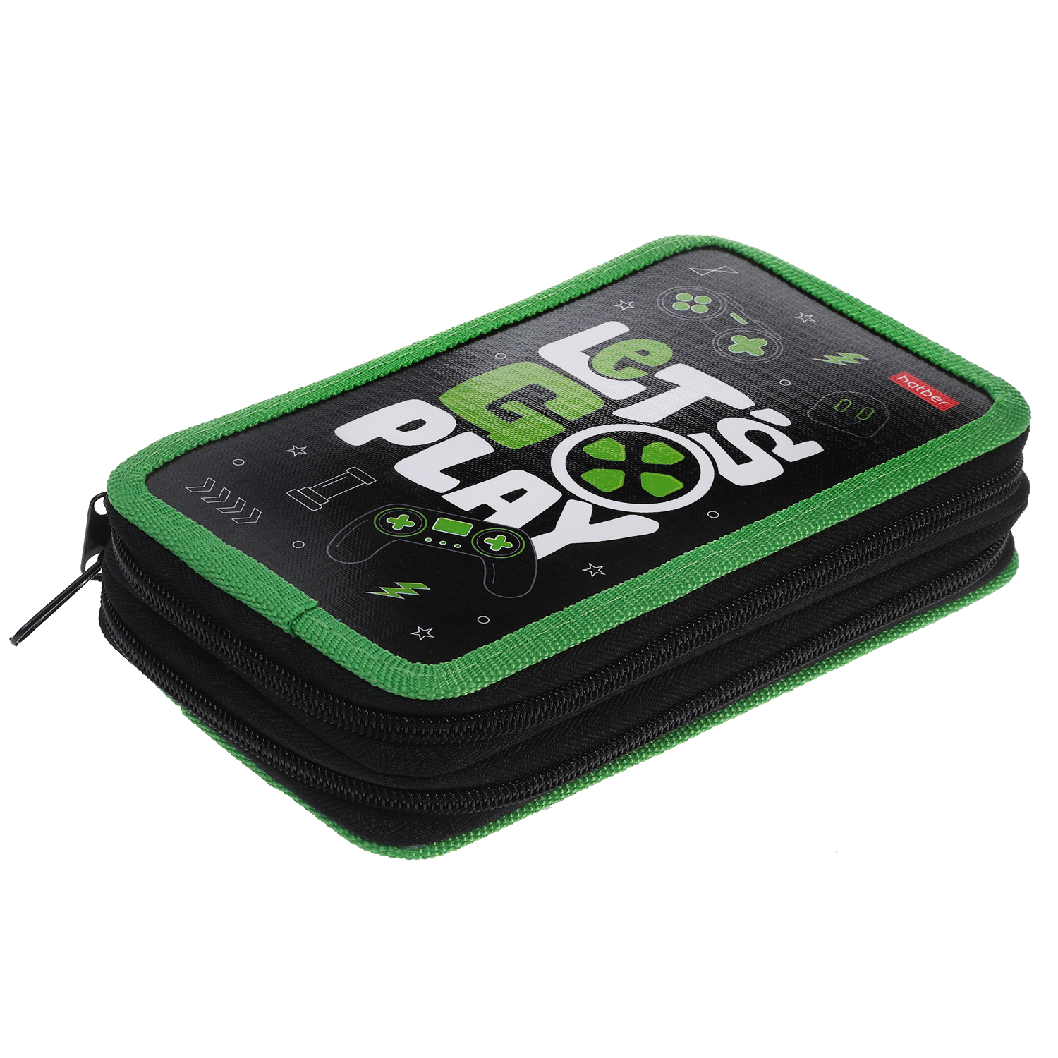 Пенал 190х110мм 2 отделения на молнии глянц.ламин.тиснение -LETS GO PLAY- с табл.умножения в индив.упак. 