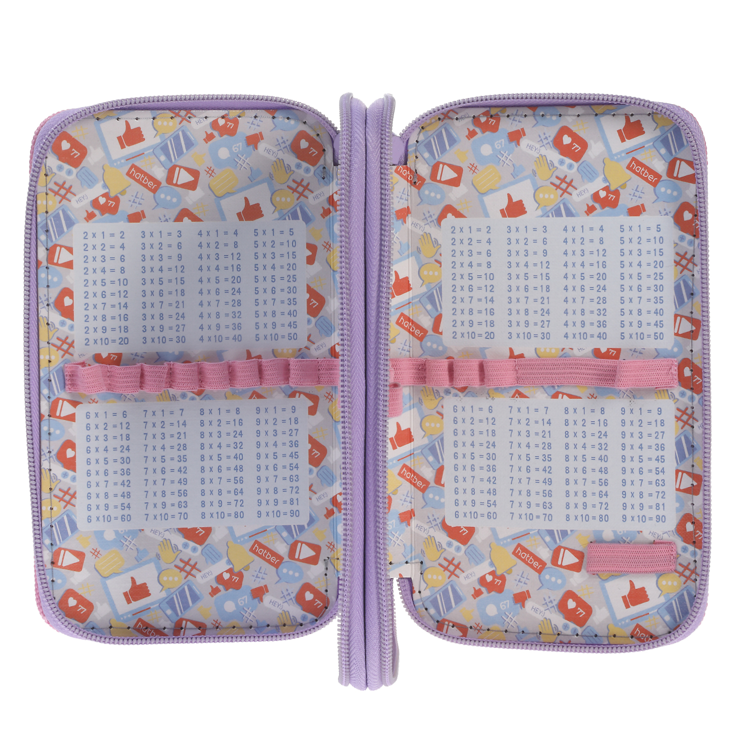 Пенал 190х110мм 2 отделения на молнии глянц.ламин.тиснение -Мой котик- с табл.умножения в индив.упак. 