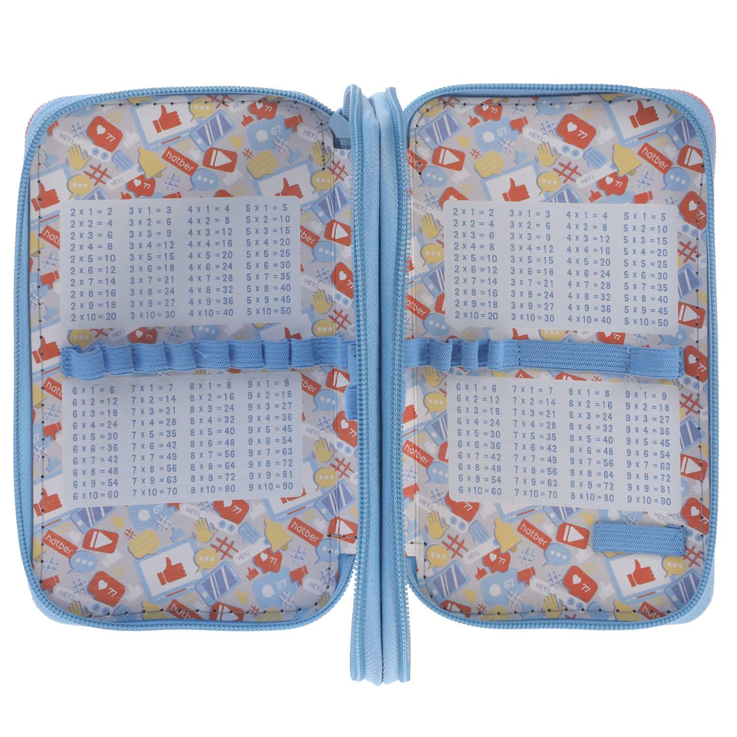 Пенал 190х110мм 2 отделения на молнии глянц.ламин.тиснение -Cat day- с табл.умножения в индив.упак. 