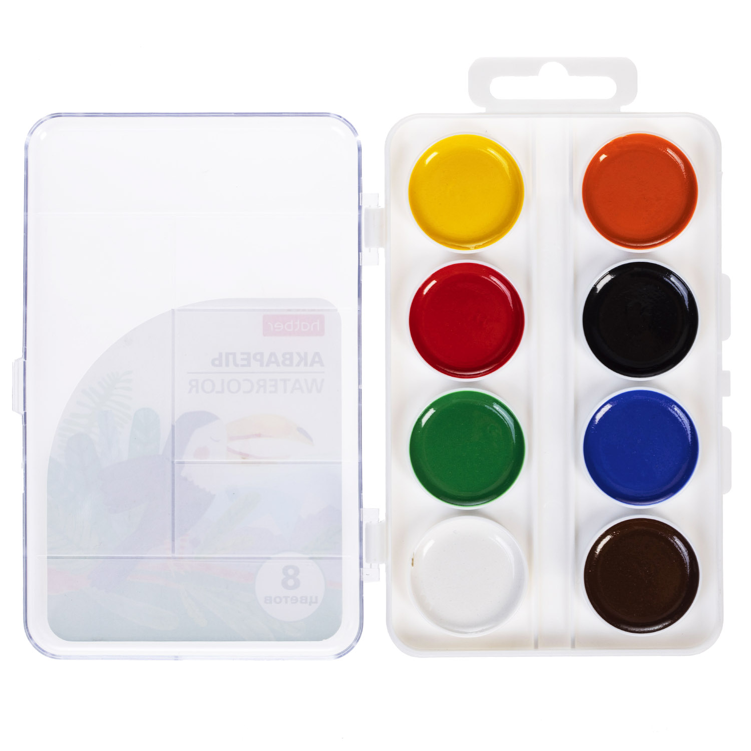 Краски Акварель медовые полусухие 8 цв. Hatber -COLORA- без кисти в пластиковом пенале 