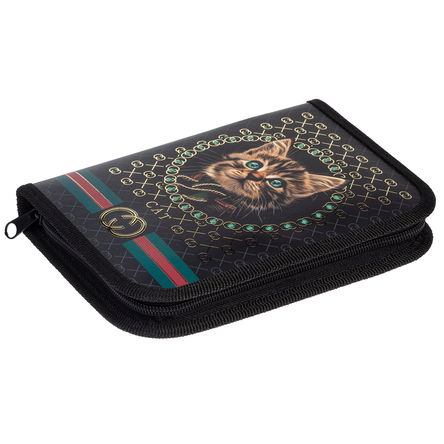 Пенал 190х130мм 1 отделение на молнии мат.ламин. 3D фольга -Cat fashion- с табл.умножения  в индив.упак.