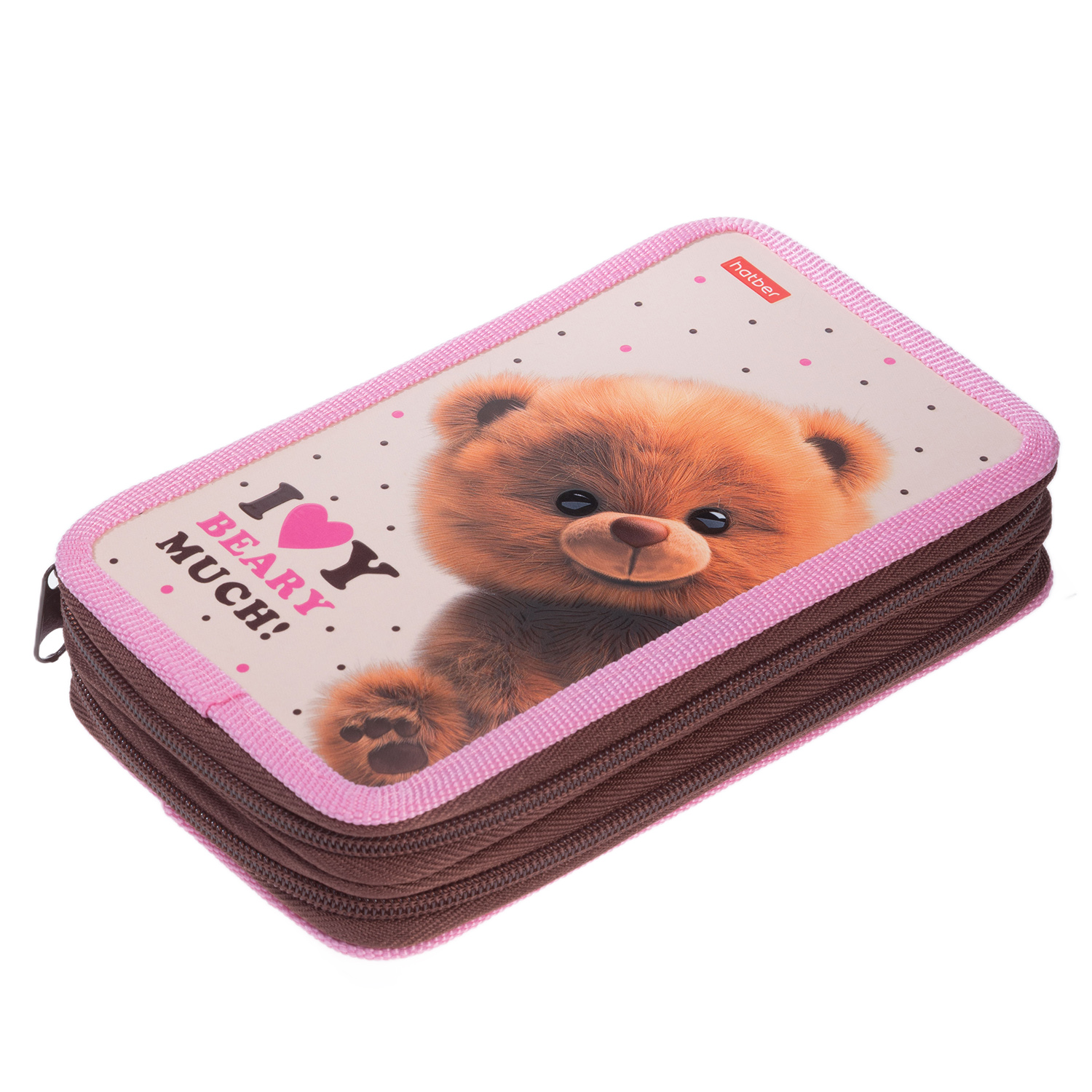 Пенал 190х110мм 2 отделения на молнии мат.ламин. 3D лак -Пушистый мишка- с табл.умножения в индив.упак. 