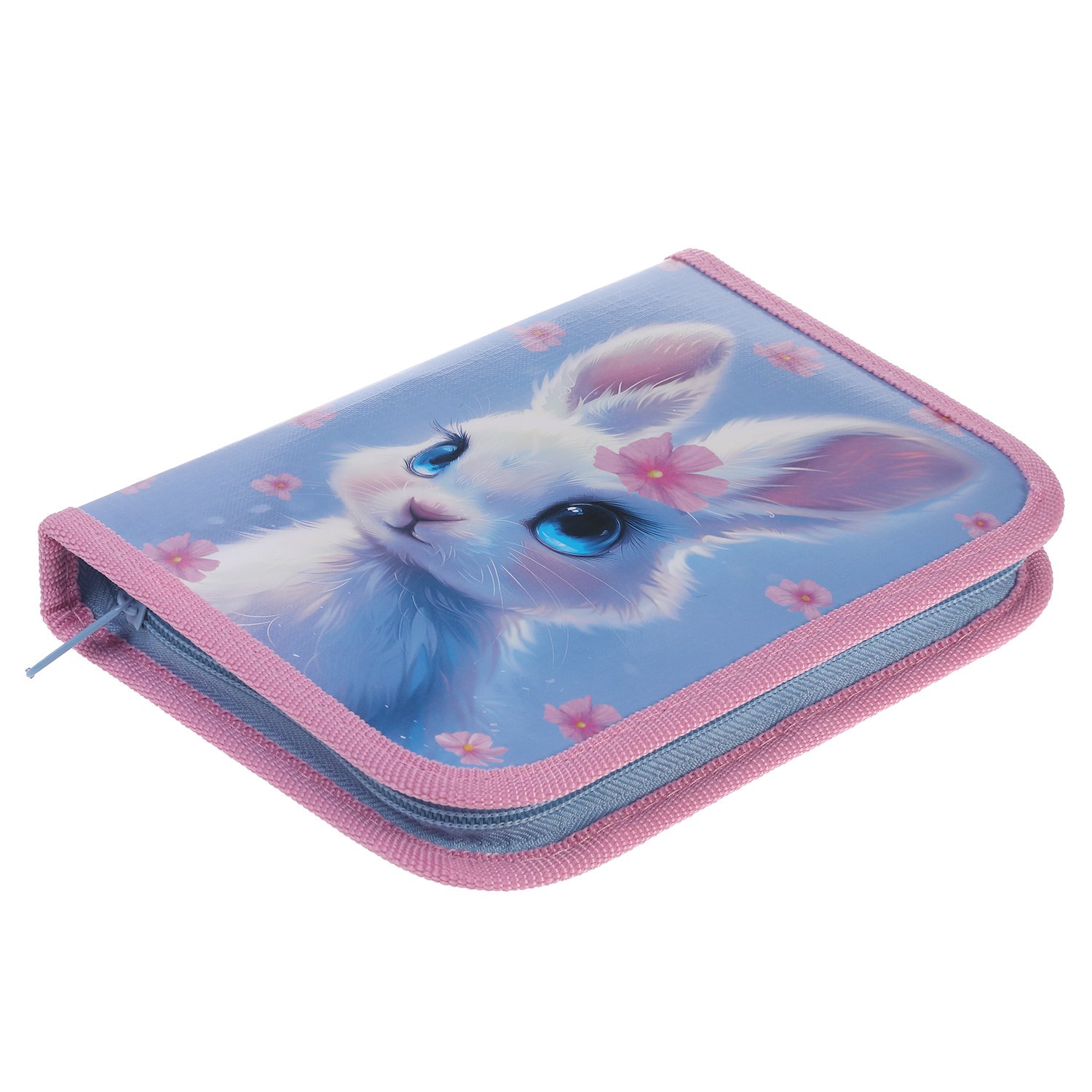 Пенал 190х130мм 1 отделение на молнии с откидной планкой глянц.ламин.тиснение-Милый зайчонок- с табл.умножения  в индив.упак.