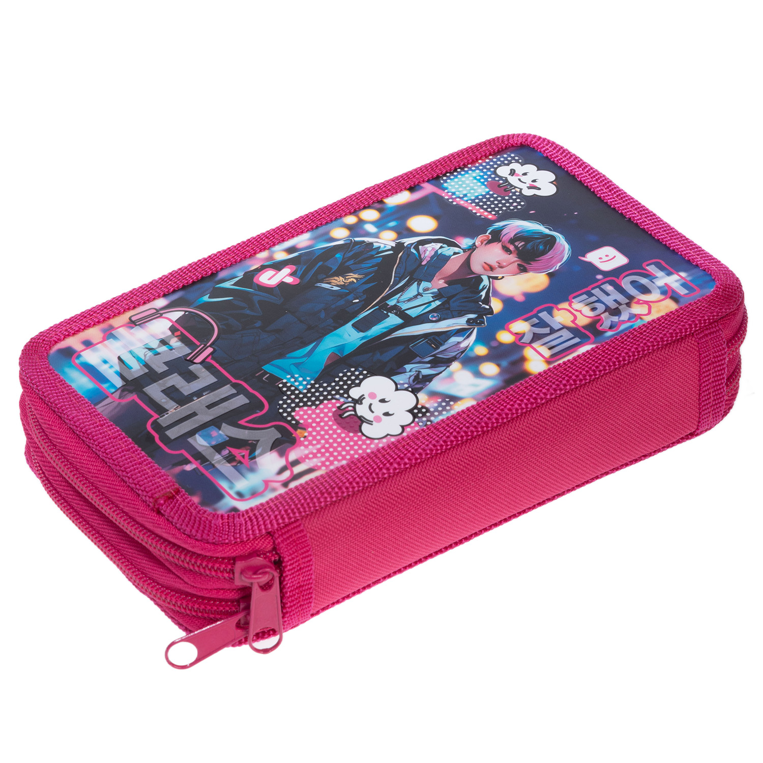 Пенал 190х110мм 2 отделения на молнии мат.ламин. 3D лак -K-POP- с табл.умножения в индив.упак. 