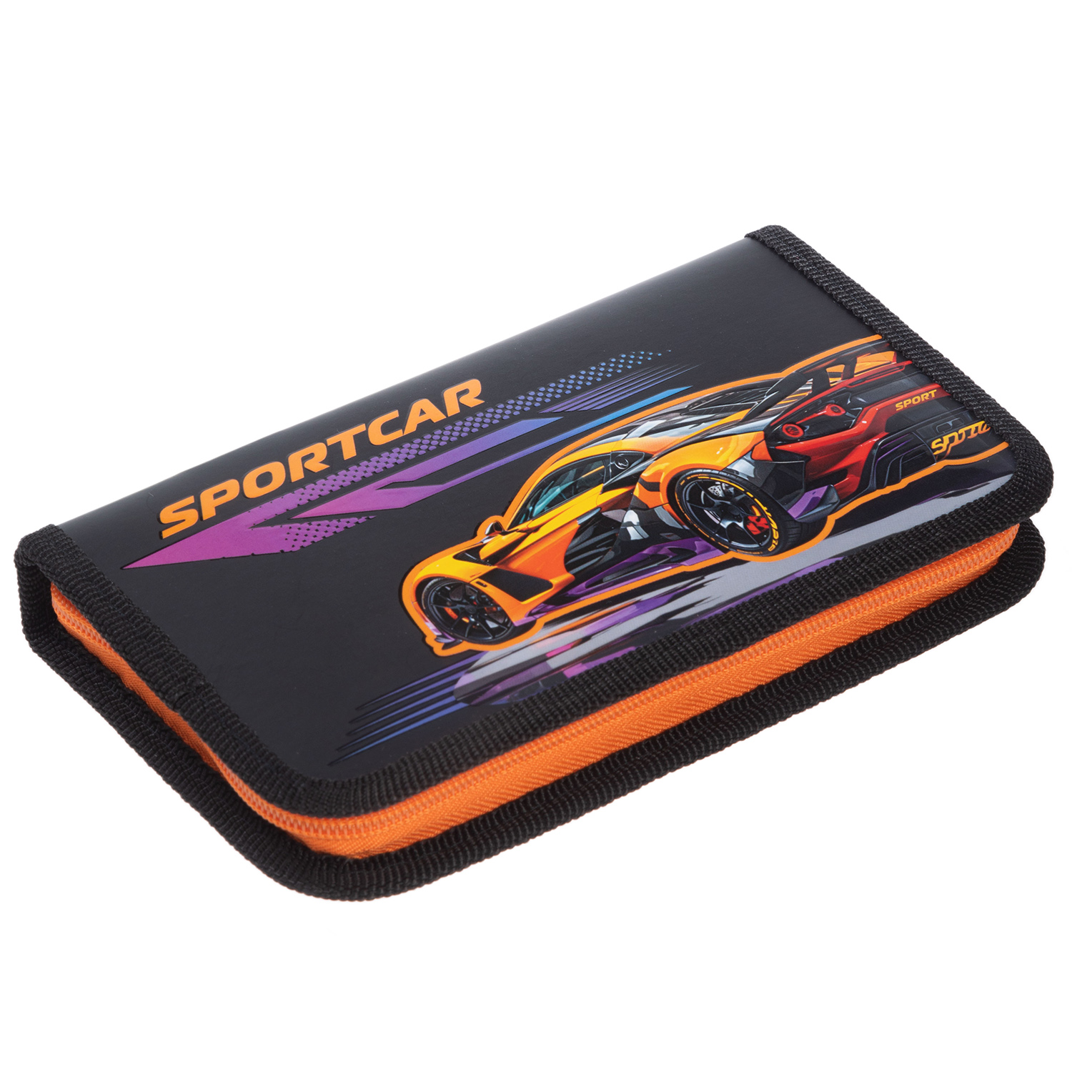 Пенал 190х115мм 1 отделение на молнии мат.ламин. 3D лак-Sport car- с табл.умножения  в индив.упак.