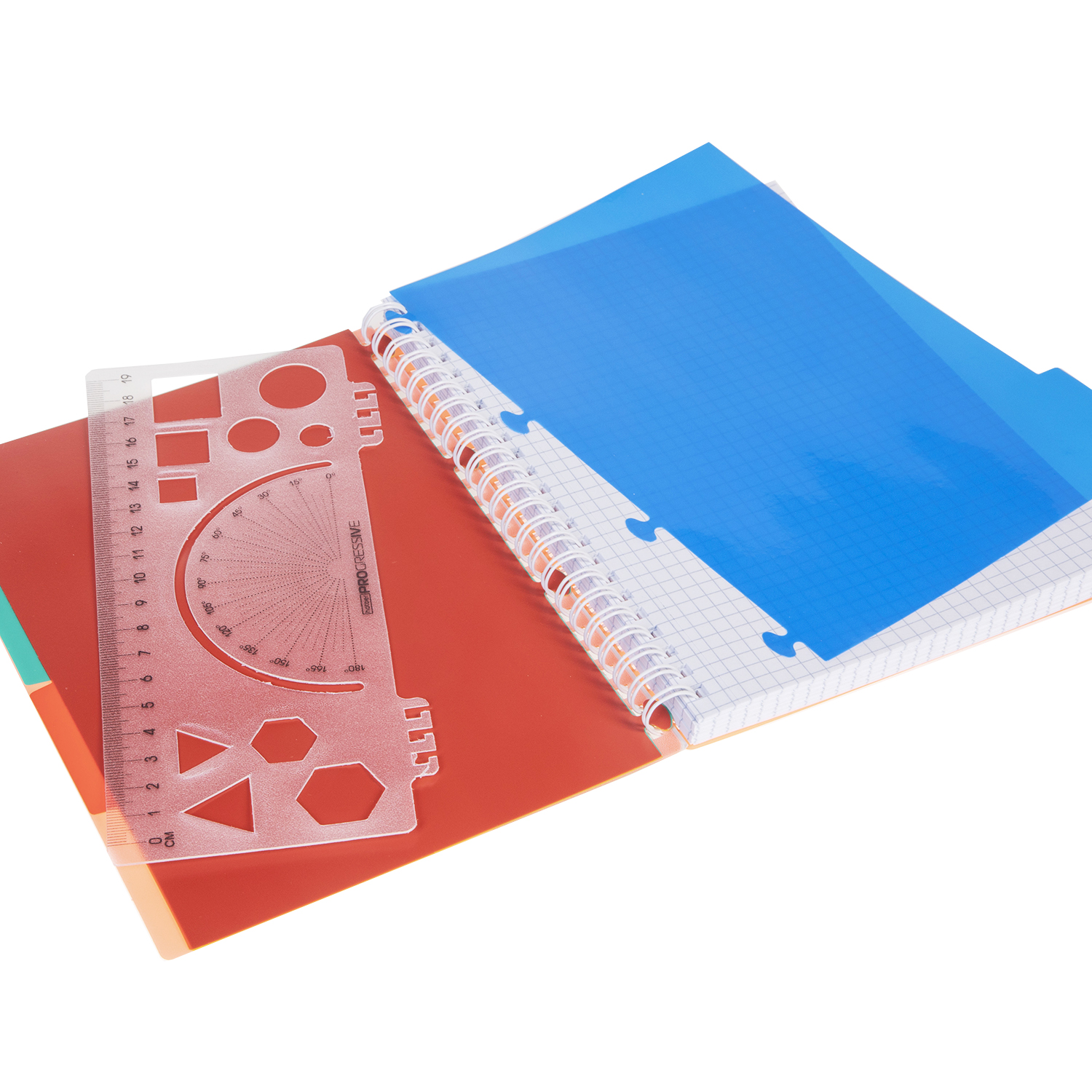 Тетрадь 96л А5ф 145X205мм клетка Пластиковая обложка на гребне DIAMOND NEON 4 цв. разделителя с линейкой Оранжевая  в индив.упак.