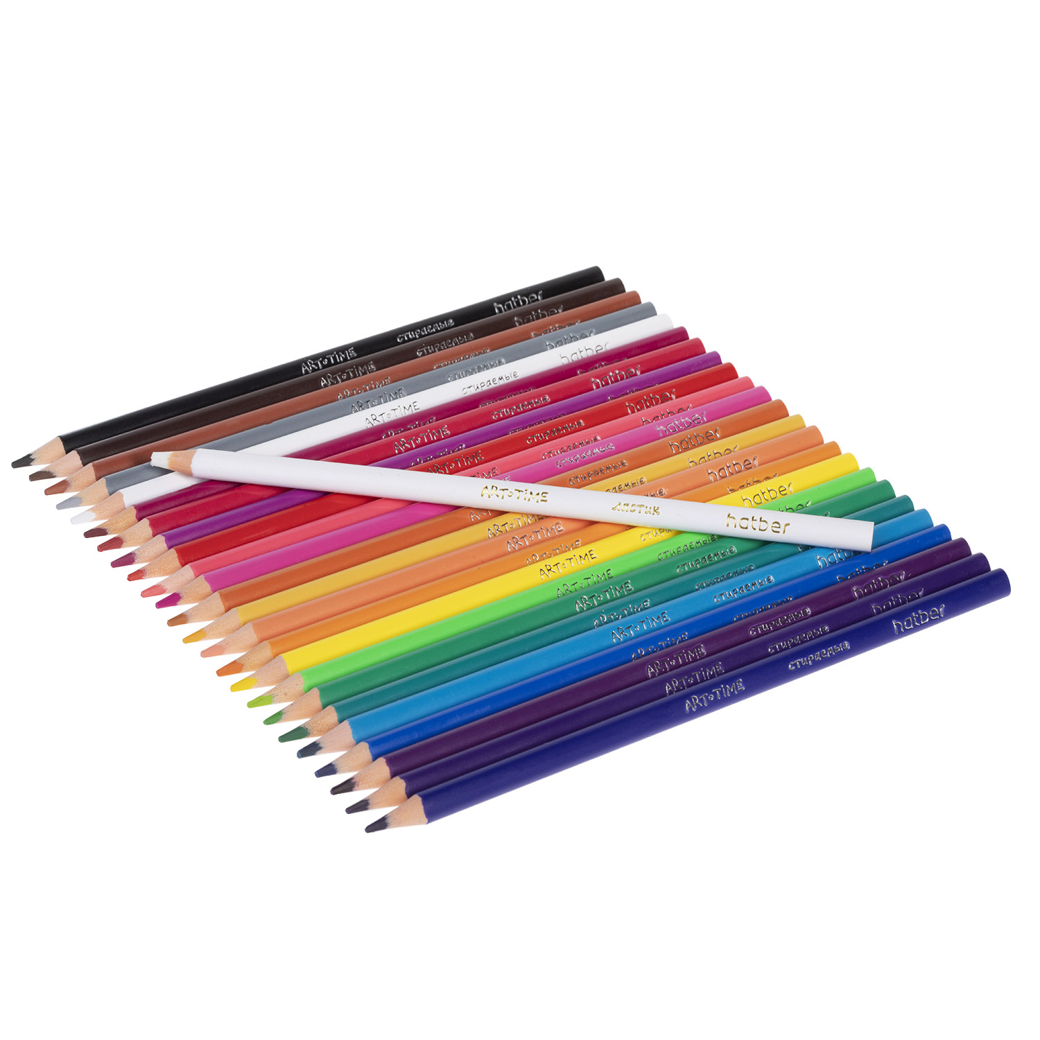 Карандаши цветные стираемые пластиковые трехгран.корпус 24 цв. + 1 карандаш-ластик -ART-TIME- заточен.  в карт. короб. с европодвесом