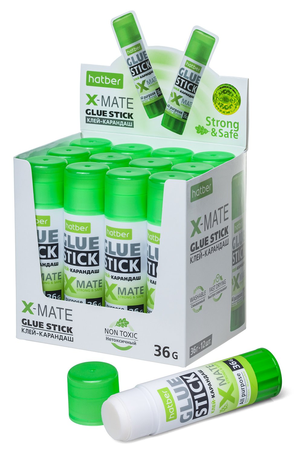 Клей-Карандаш Hatber X-Mate 36гр ПВА в картонной Дисплей-витрине