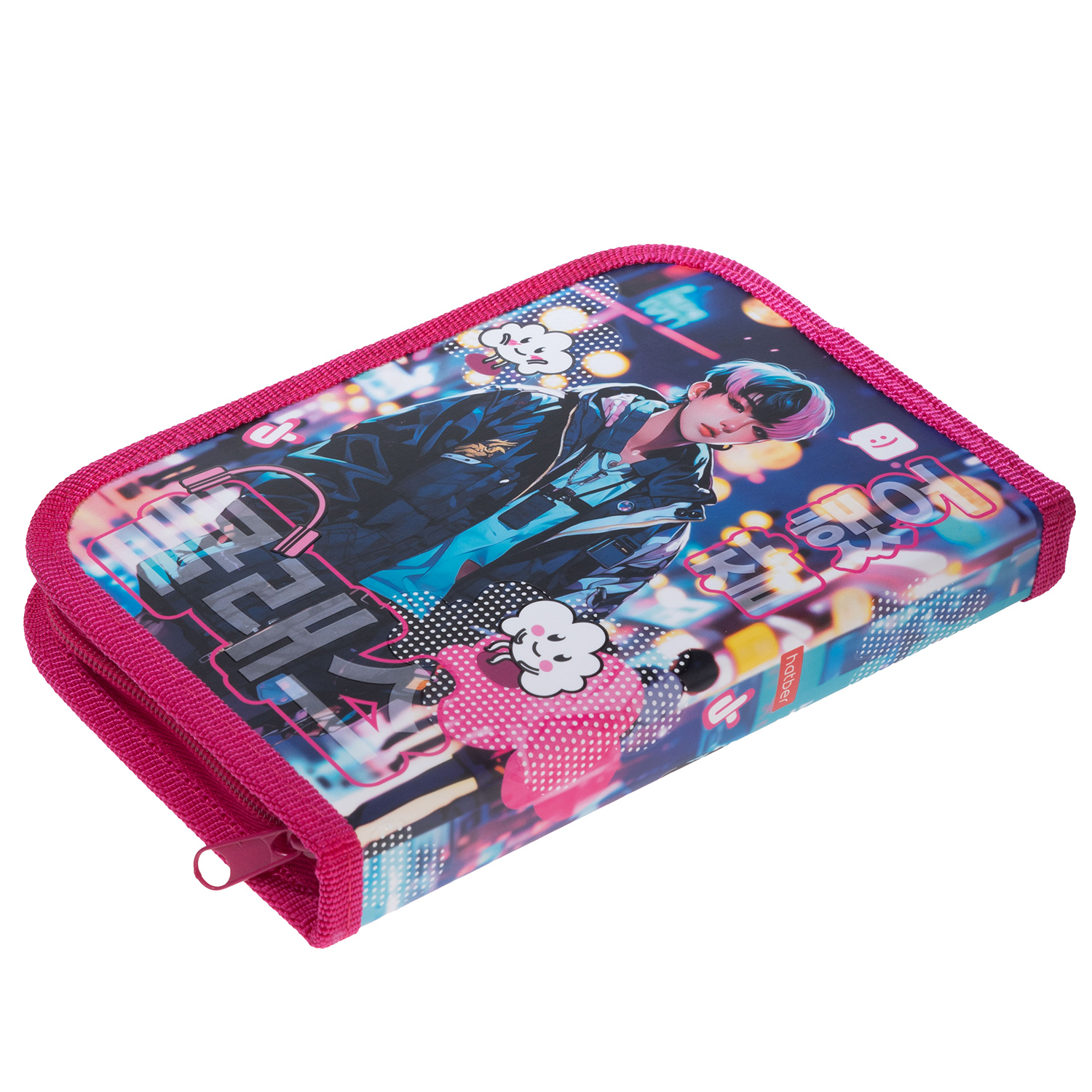 Пенал 190х130мм 1 отделение на молнии мат.ламин. 3D лак -K-POP- с табл.умножения  в индив.упак.