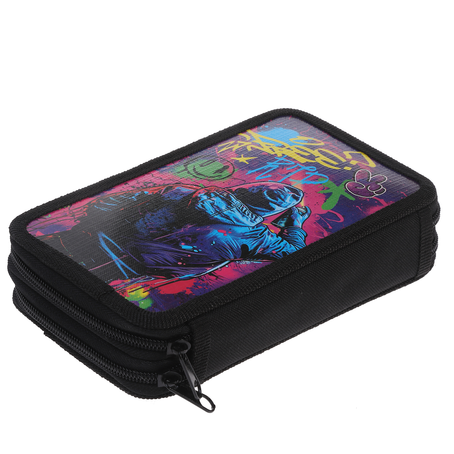 Пенал 190х110мм 2 отделения на молнии глянц.ламин.тиснение -Street graffiti- с табл.умножения в индив.упак. 