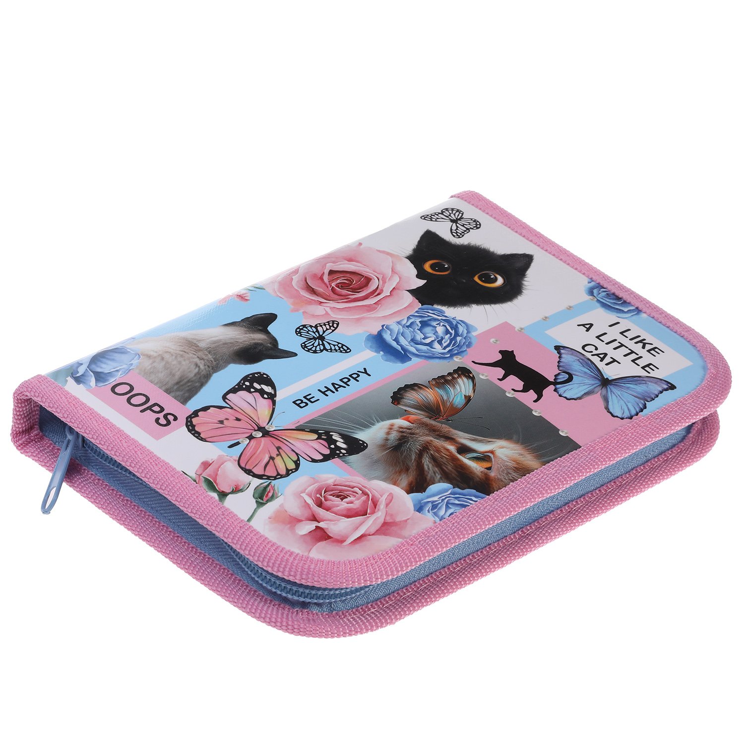 Пенал 190х130мм 1 отделение на молнии глянц.ламин.тиснение -Cat day- с табл.умножения в индив.упак. 