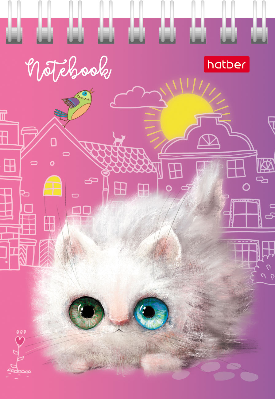 Блокнот 40л А7ф клетка 65г/кв.м Обл. мел.картон на гребне серия  -Кошарики- 