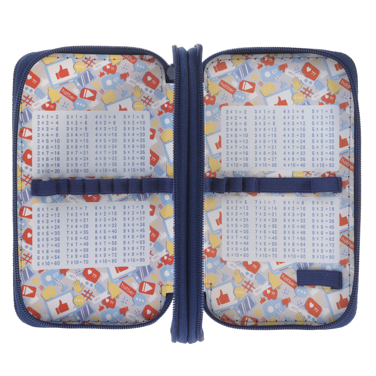 Пенал 190х110мм 2 отделения на молнии глянц.ламин.тиснение -Неоновый пит-стоп- с табл.умножения в индив.упак. 