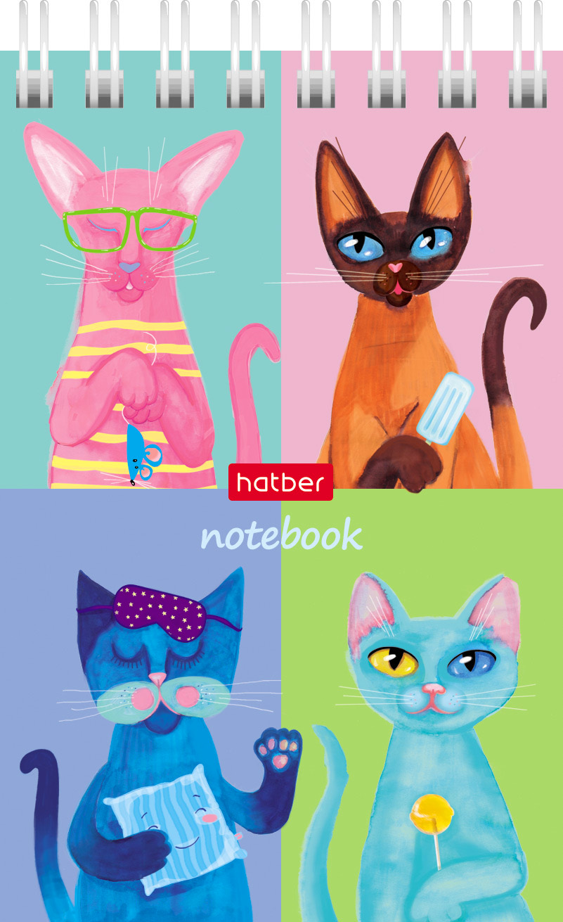 Блокнот 40л А7ф клетка на гребне КОМПЛЕКТ-Ассорти- в картонной Дисплей-витрине