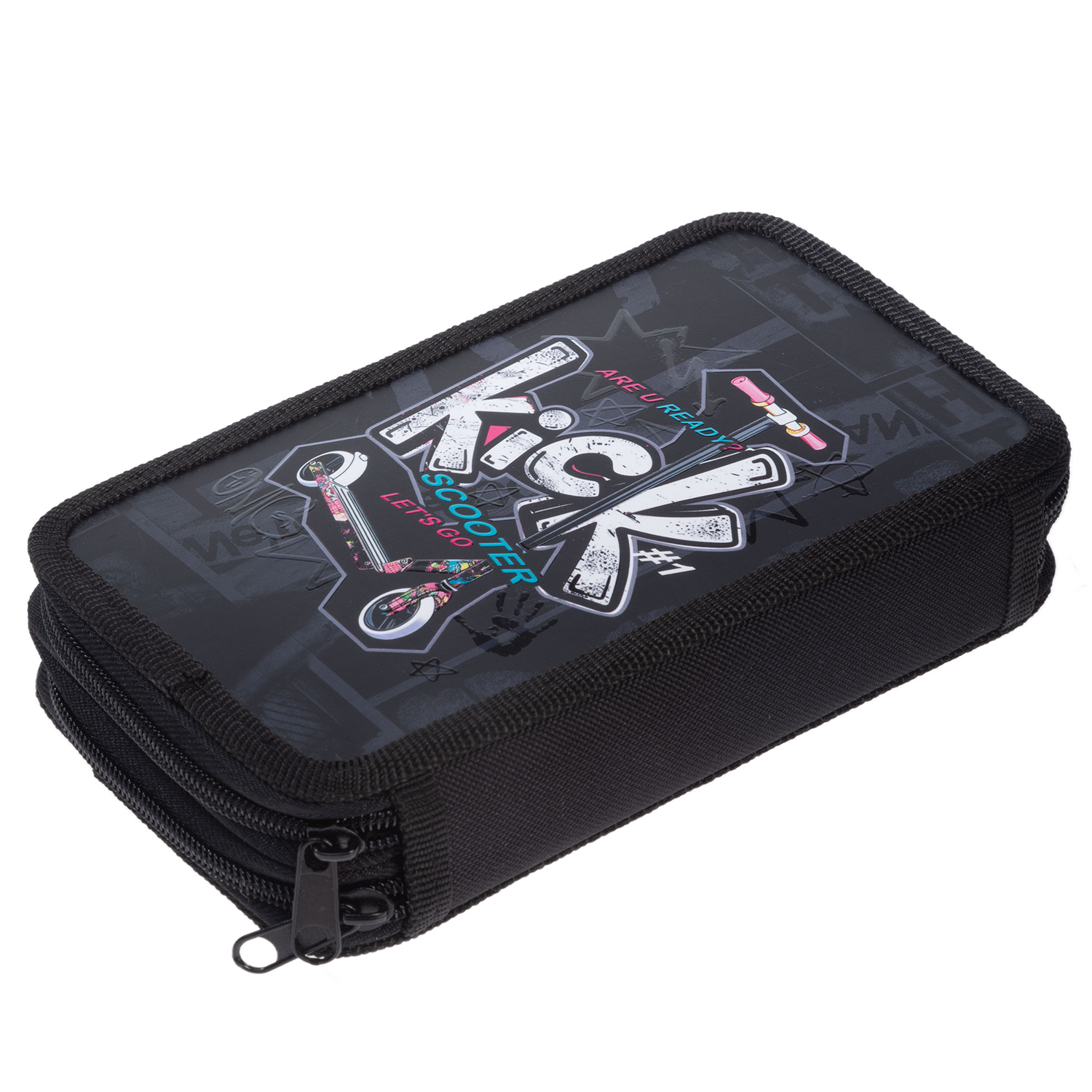 Пенал 190х110мм 2 отделения на молнии мат.ламин. 3D лак -В скейтпарке- с табл.умножения в индив.упак. 