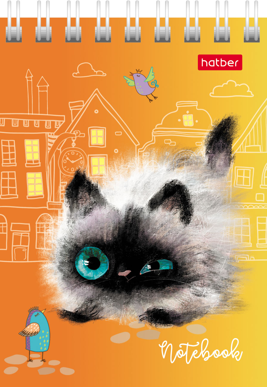 Блокнот 40л А7ф клетка 65г/кв.м Обл. мел.картон на гребне серия  -Кошарики- 