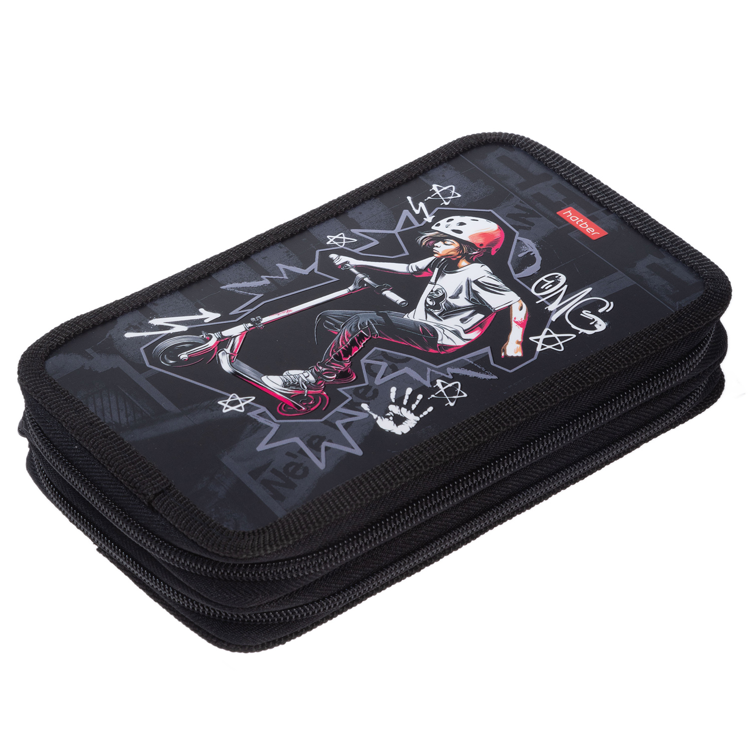 Пенал 190х110мм 2 отделения на молнии мат.ламин. 3D лак -В скейтпарке- с табл.умножения в индив.упак. 