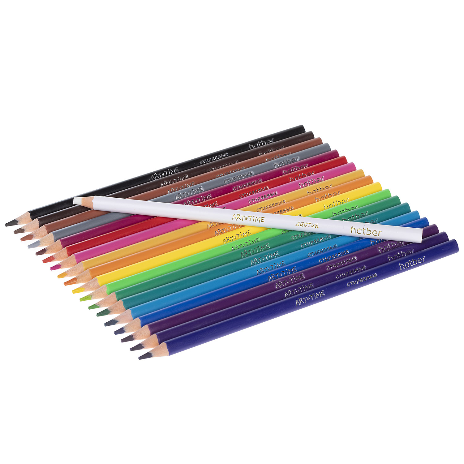 Карандаши цветные стираемые пластиковые трехгран.корпус 18 цв. + 1 карандаш-ластик -ART-TIME- заточен.  в карт. короб. с европодвесом