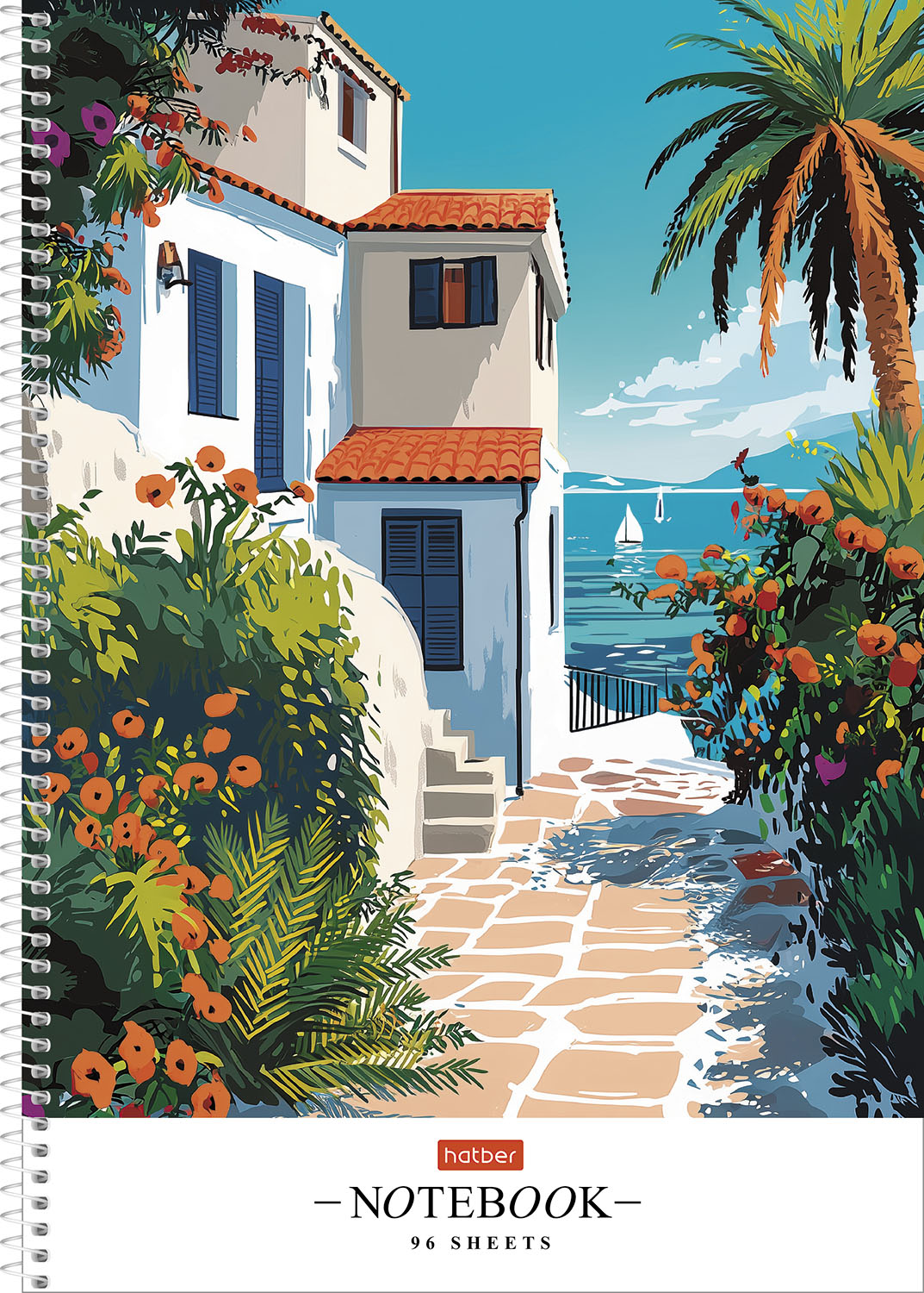 Тетрадь 96л А4ф клетка 60-65г/кв.м перфорация на отрыв на спирали тиснение 2 диз. в блоке серия -Солнечные кварталы- 