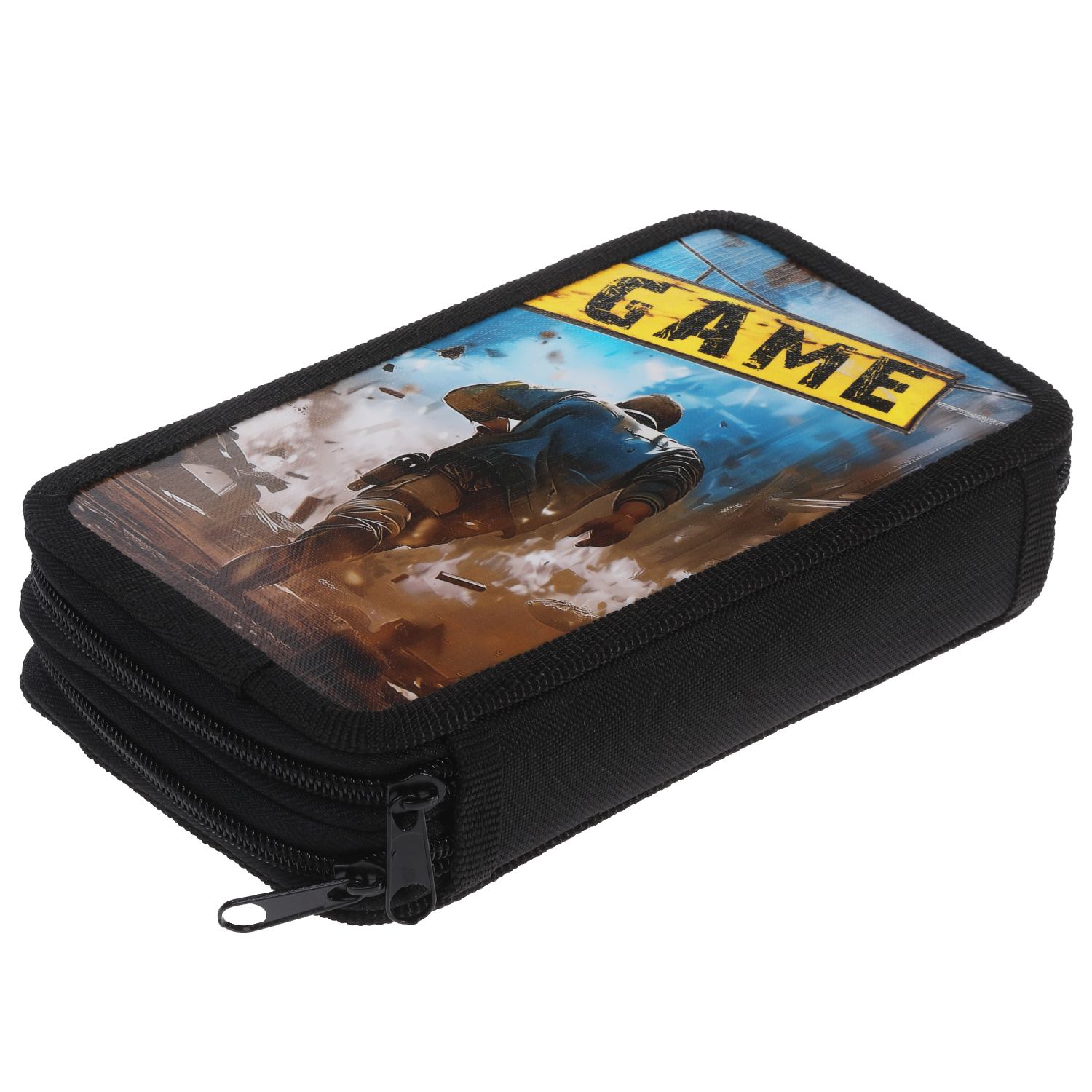 Пенал 190х110мм 2 отделения на молнии глянц.ламин.тиснение -Gamer zone- с табл.умножения в индив.упак. 