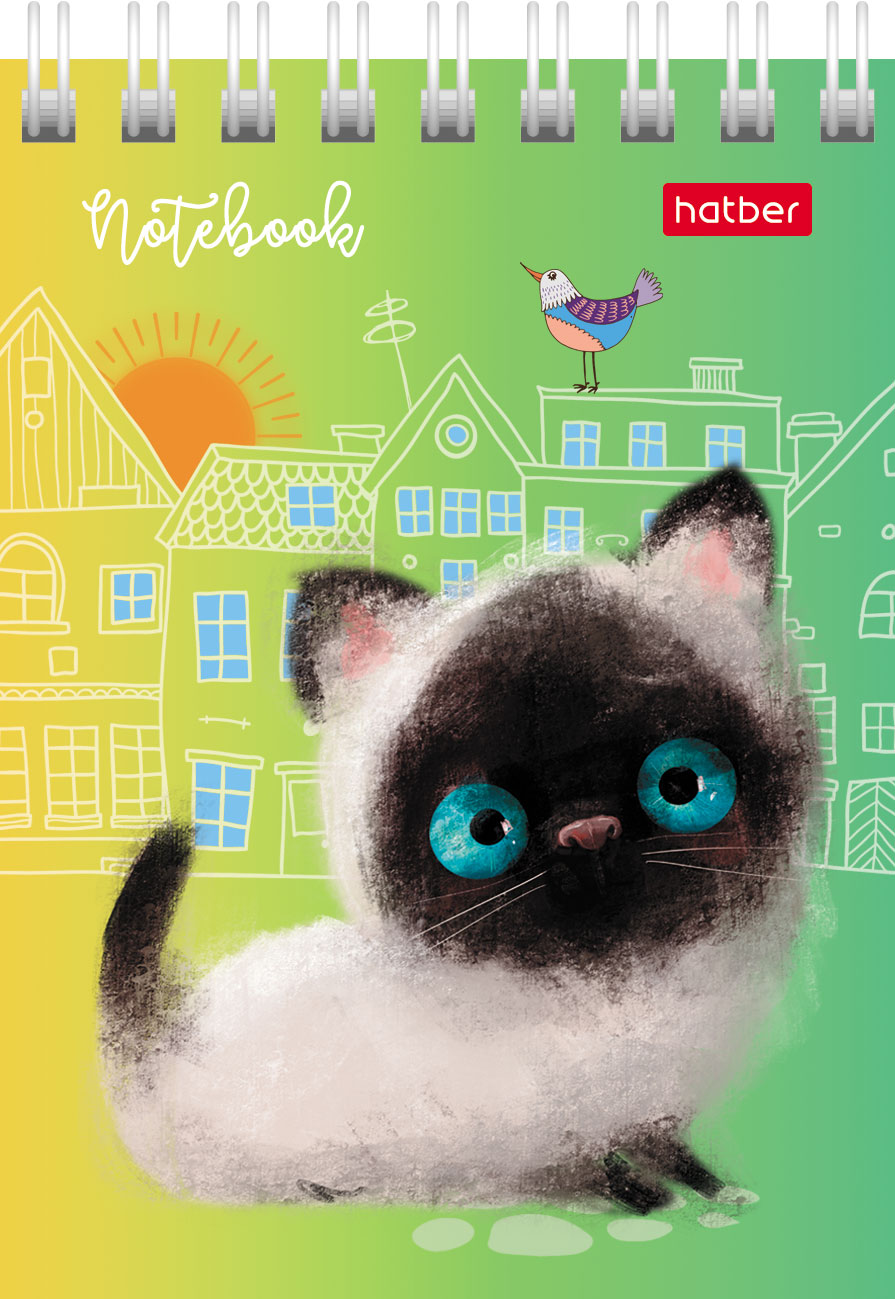 Блокнот 40л А7ф клетка 65г/кв.м Обл. мел.картон на гребне серия  -Кошарики- 