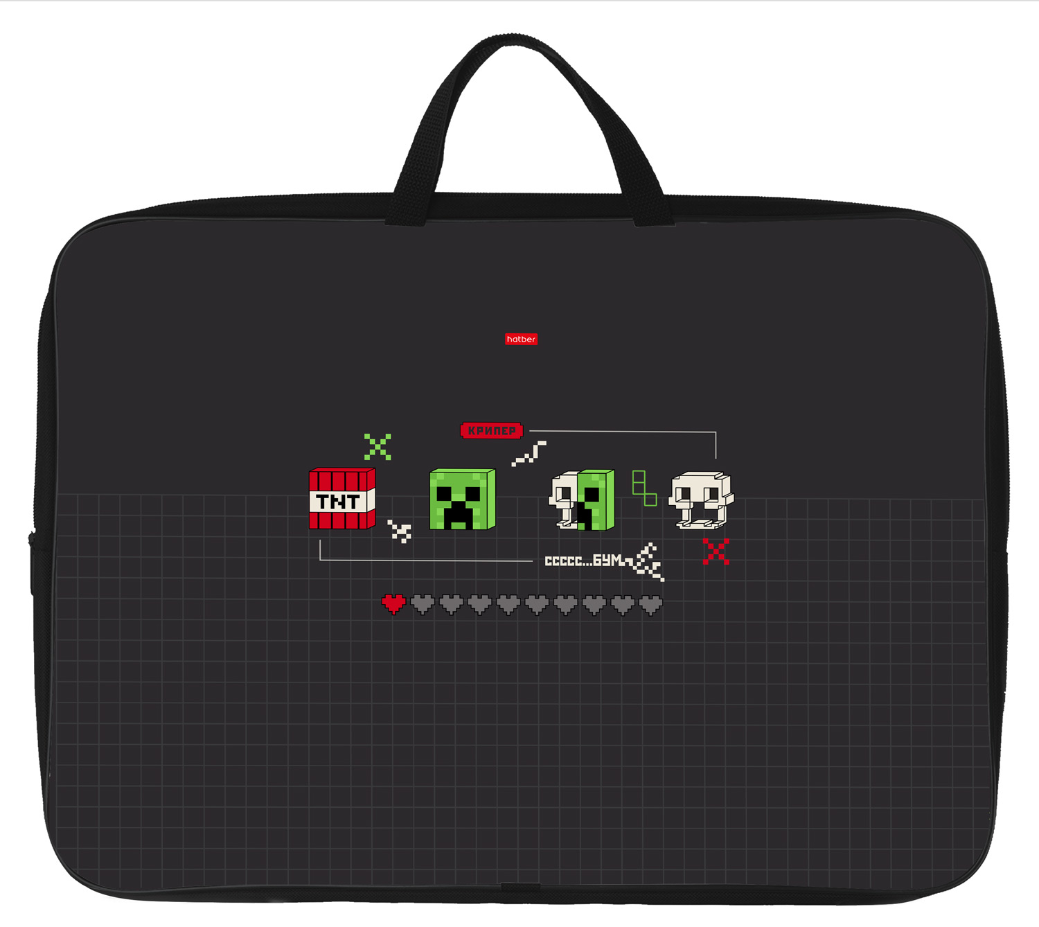 Сумка Текстильная с РУЧКАМИ А3ф 475Х345Х75ММ для тетрадей -Pixel Boom- в индив.упак.  