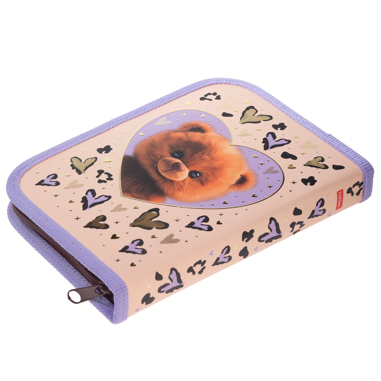 Пенал 190х130мм 1 отделение на молнии мат.ламин. 3D фольга -Пушистый мишка- с табл.умножения  в индив.упак.