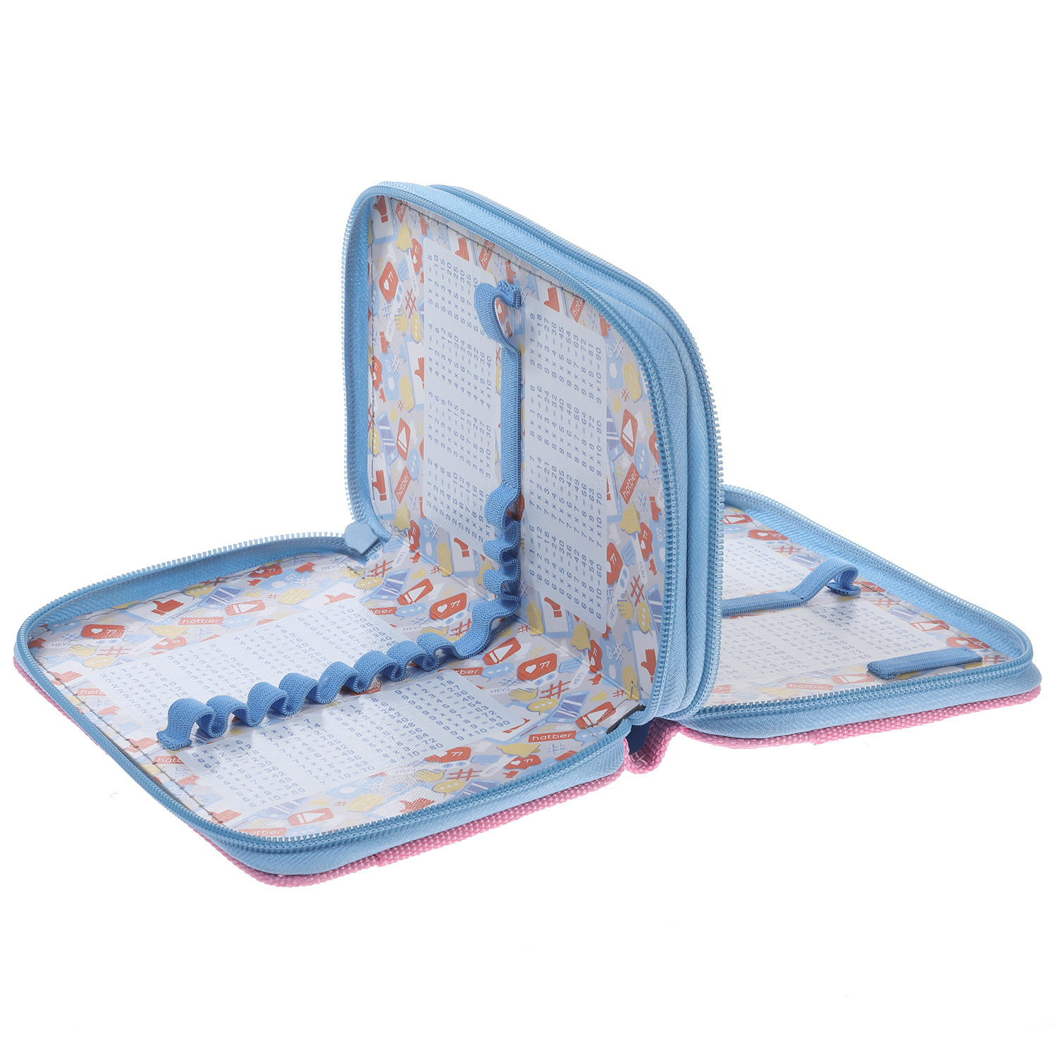 Пенал 190х110мм 2 отделения на молнии глянц.ламин.тиснение -Cat day- с табл.умножения в индив.упак. 