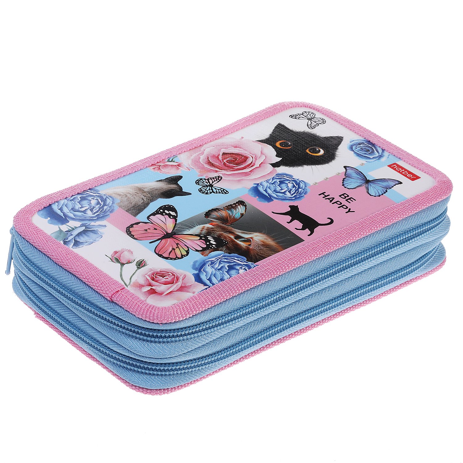 Пенал 190х110мм 2 отделения на молнии глянц.ламин.тиснение -Cat day- с табл.умножения в индив.упак. 