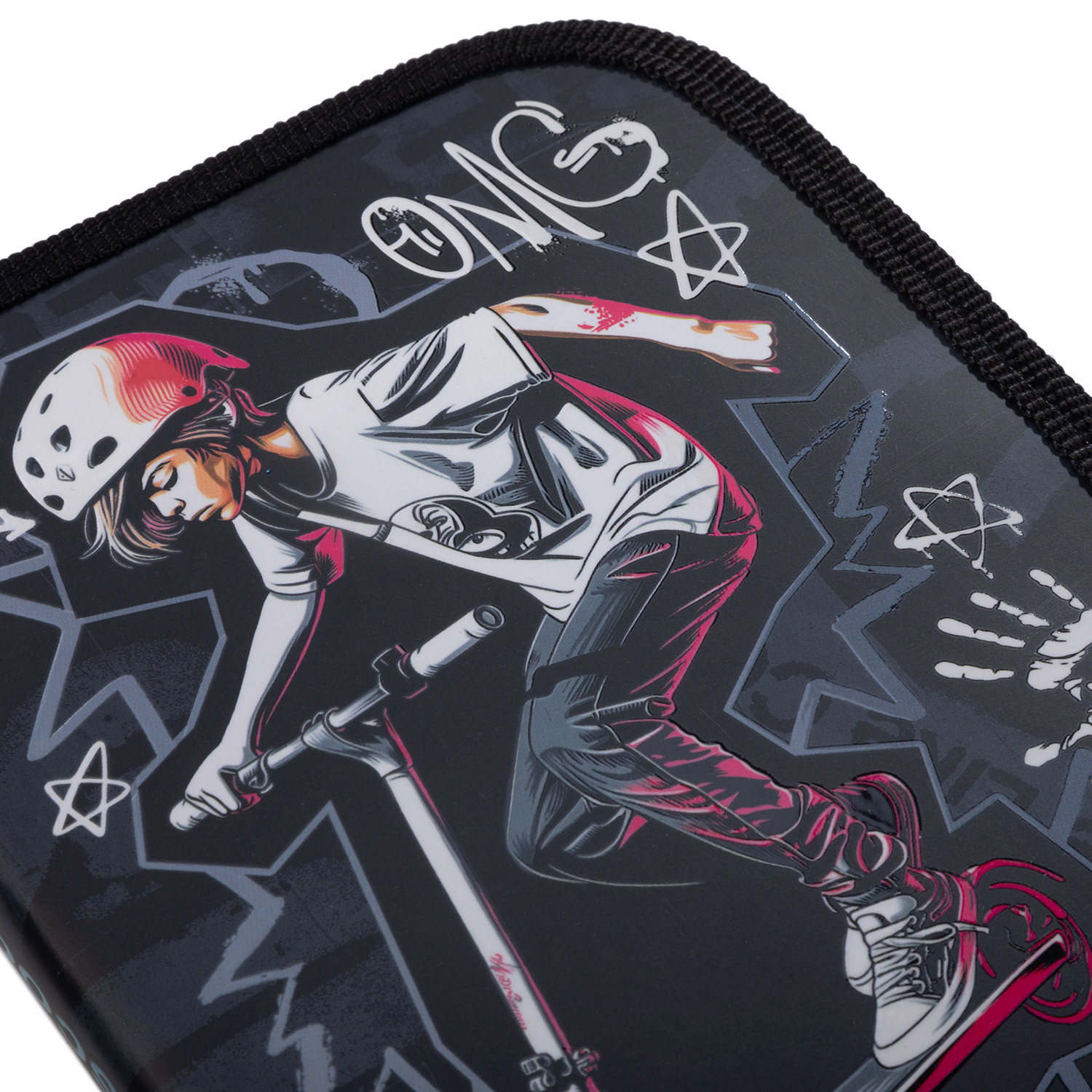 Пенал 190х130мм 1 отделение на молнии с откидной планкой мат.ламин. 3D лак -В скейтпарке- с табл.умножения  в индив.упак.