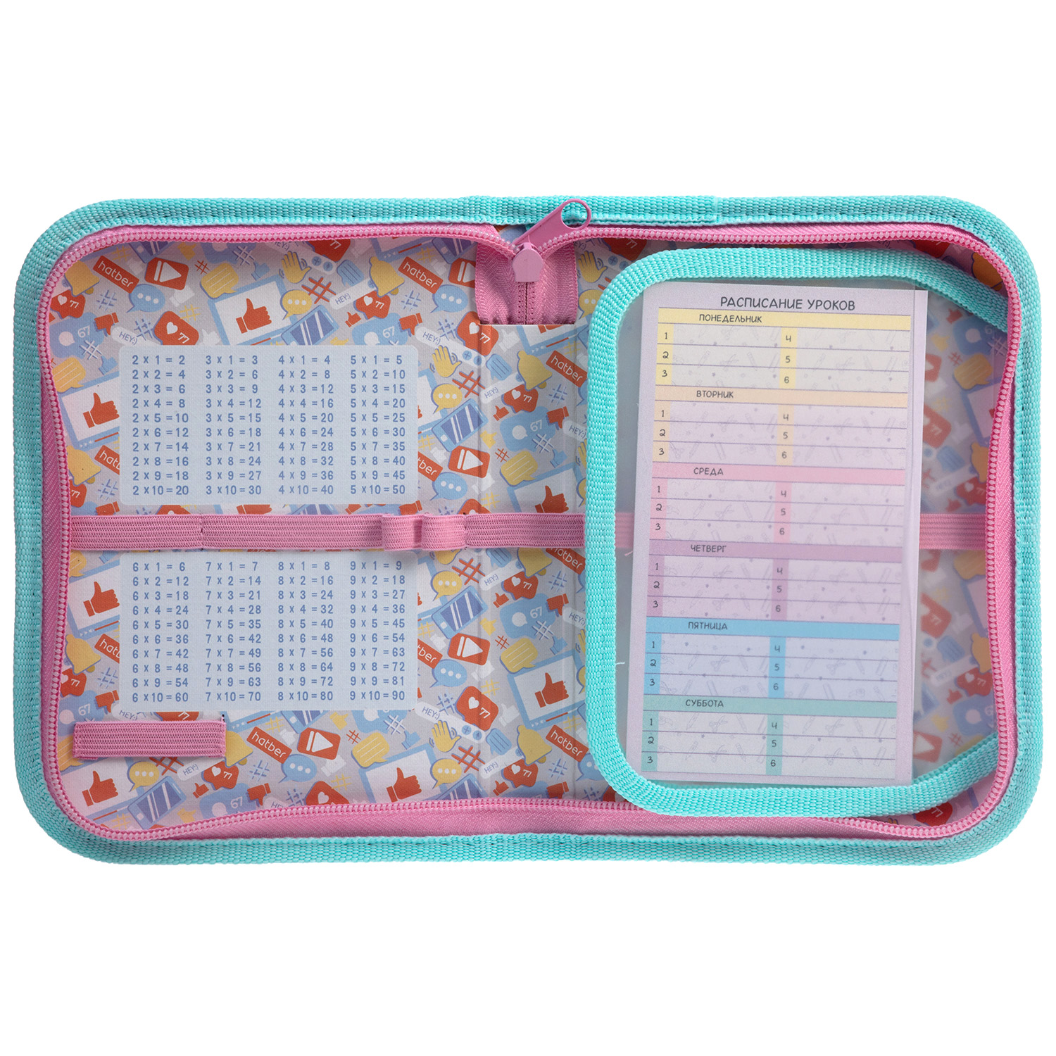 Пенал 190х130мм 1 отделение на молнии с откидной планкой мат.ламин. 3D лак-Аквалайф- с табл.умножения  в индив.упак.
