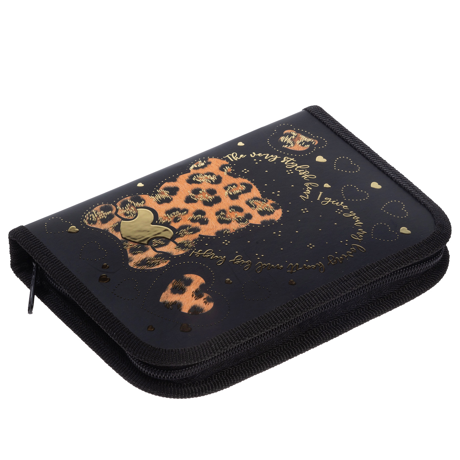 Пенал 190х130мм 1 отделение на молнии с откидной планкой мат.ламин. 3D фольга -Стильный мишка- с табл.умножения  в индив.упак.