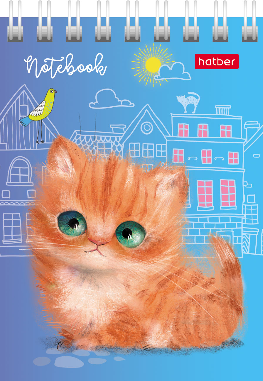 Блокнот 40л А7ф клетка 65г/кв.м Обл. мел.картон на гребне серия  -Кошарики- 