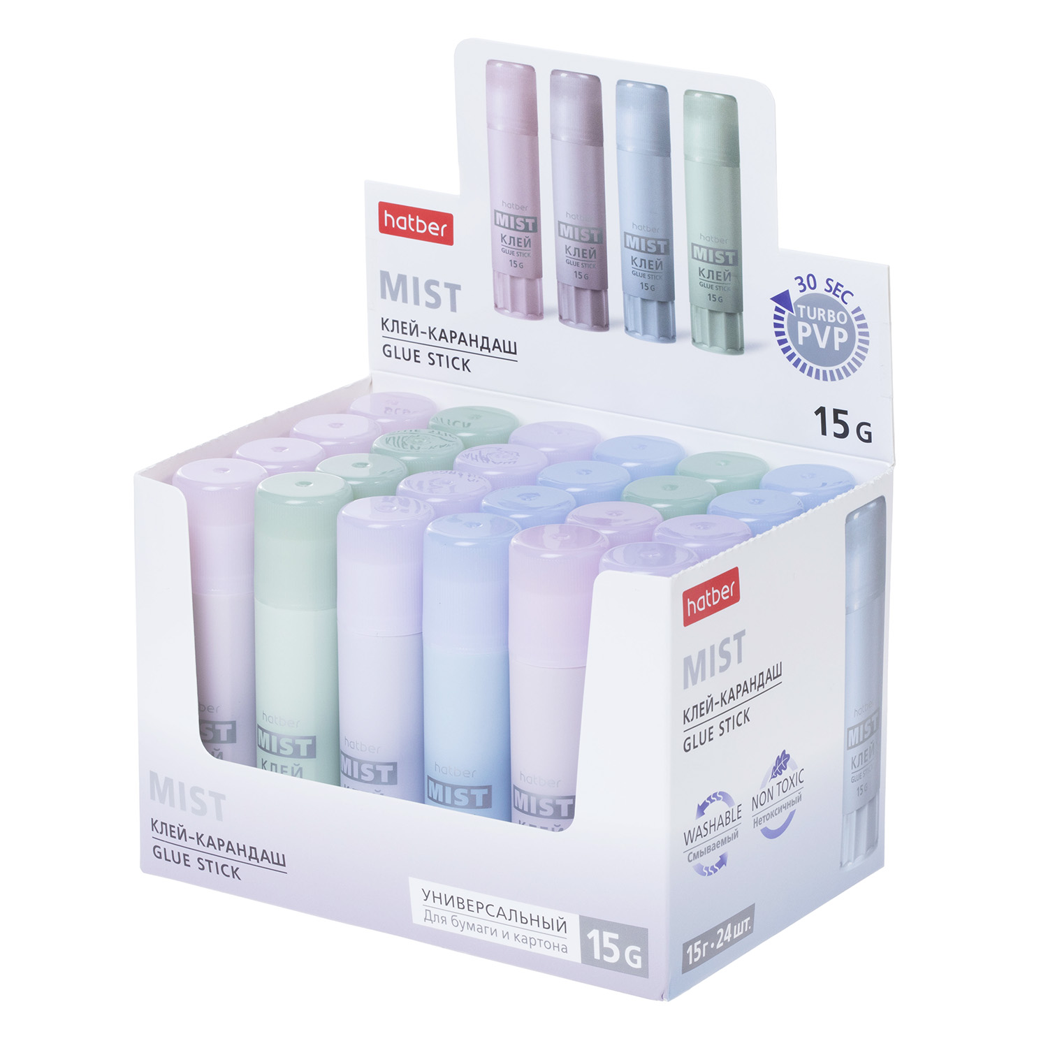 Клей-Карандаш Hatber -Mist- 15гр ПВП в картонной Дисплей-витрине