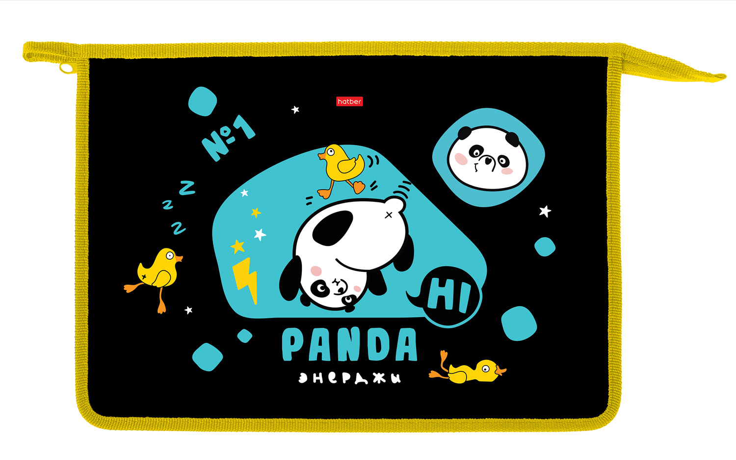 Папка для тетрадей Пластиковая 2 отделения с вкладышем А4ф на молнии 245х340х75мм -Панда энерджи-  в индив.упак.